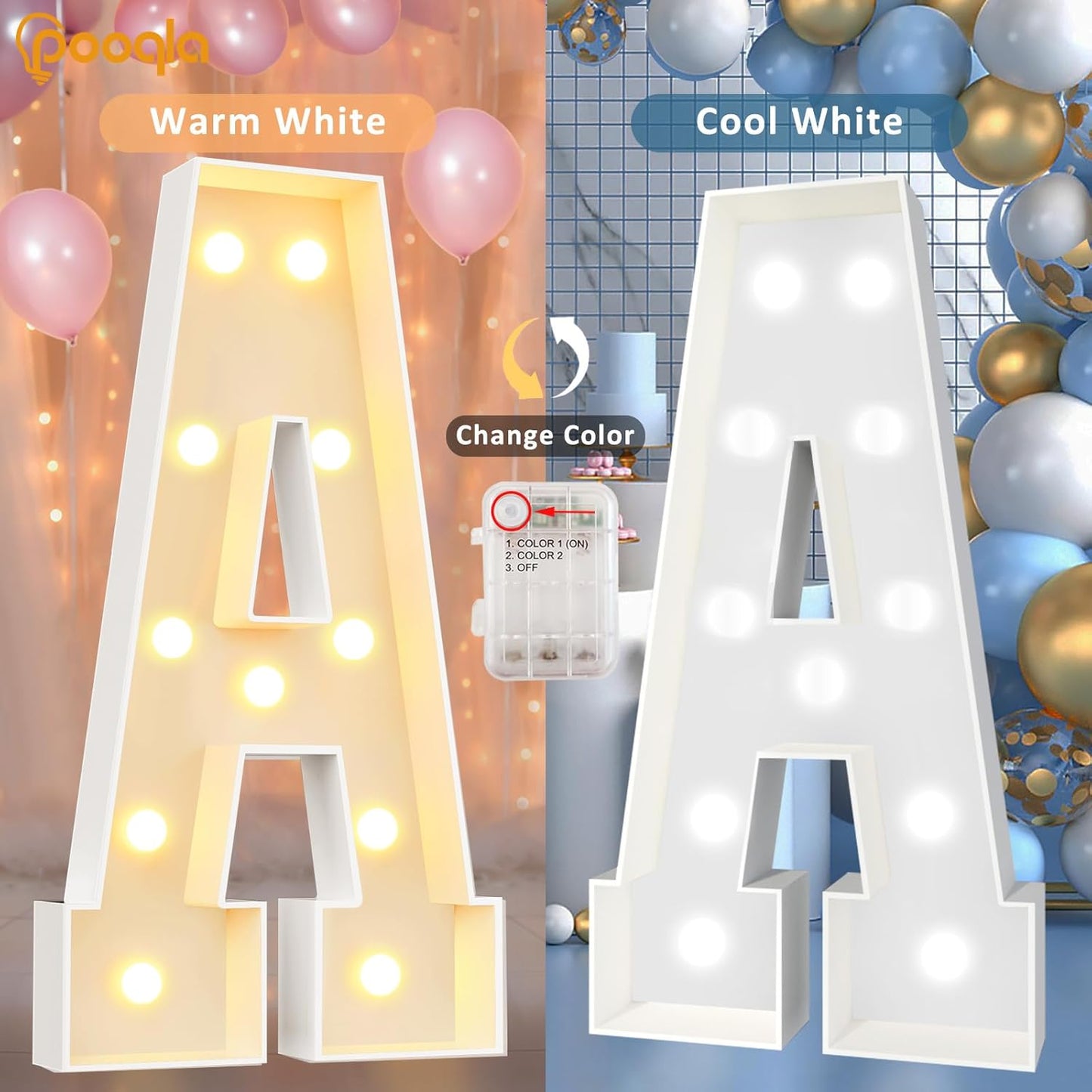 Pooqla 4 FT Marquee Light Up Letters, Cool White and Warm White Marquee Letter 4 Feet Tall, Giant LED Sign Big Mosaic Letter M for Balloons Birthday Party Anniversary Wedding Decorations