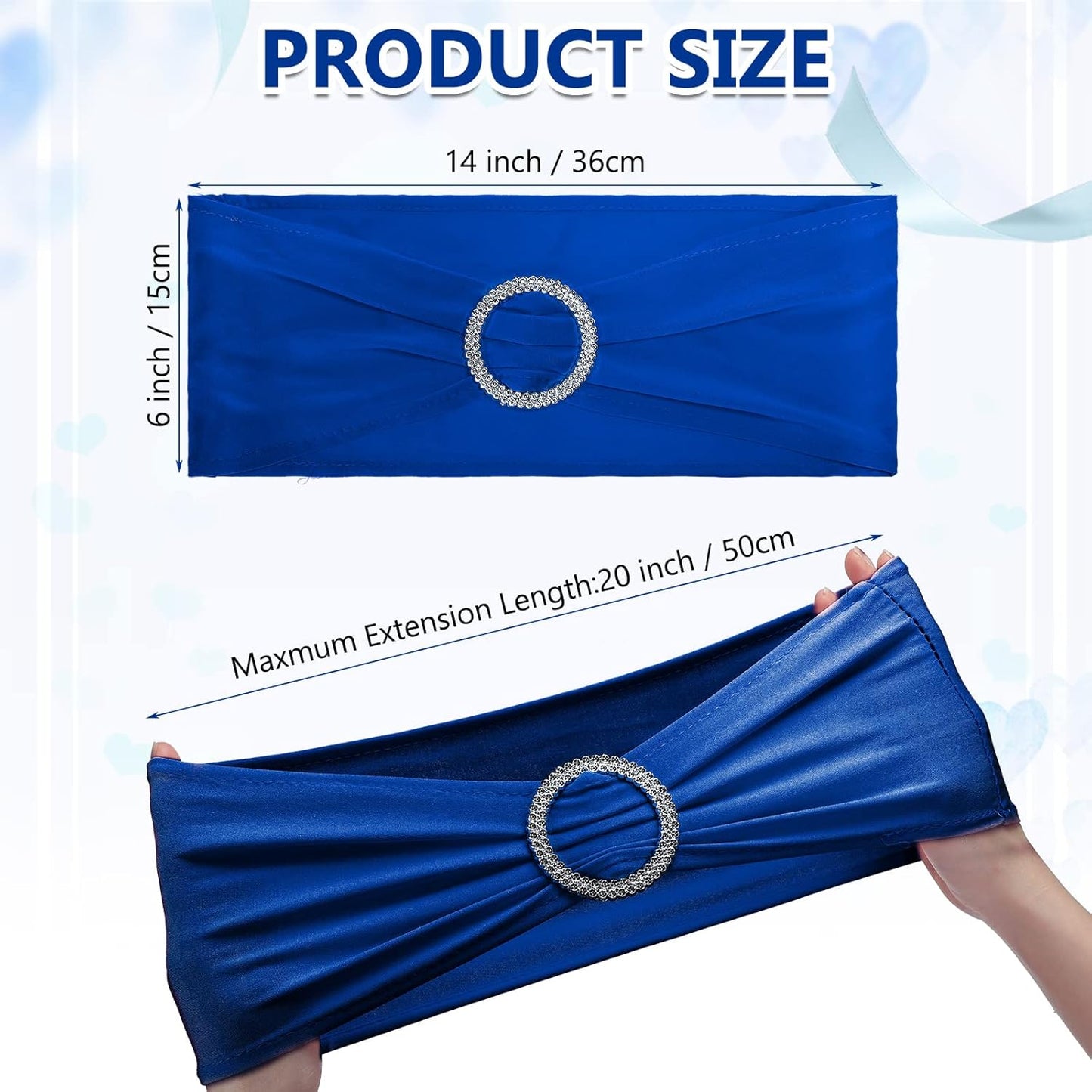 CHENGU 150 Pieces Spandex Stretch Chair Sashes Bows Elastic Chair Cover Bands Ties with Buckle Slider for Wedding Party Reception Events Universal Ceremony Banquet Decorations (Blue)