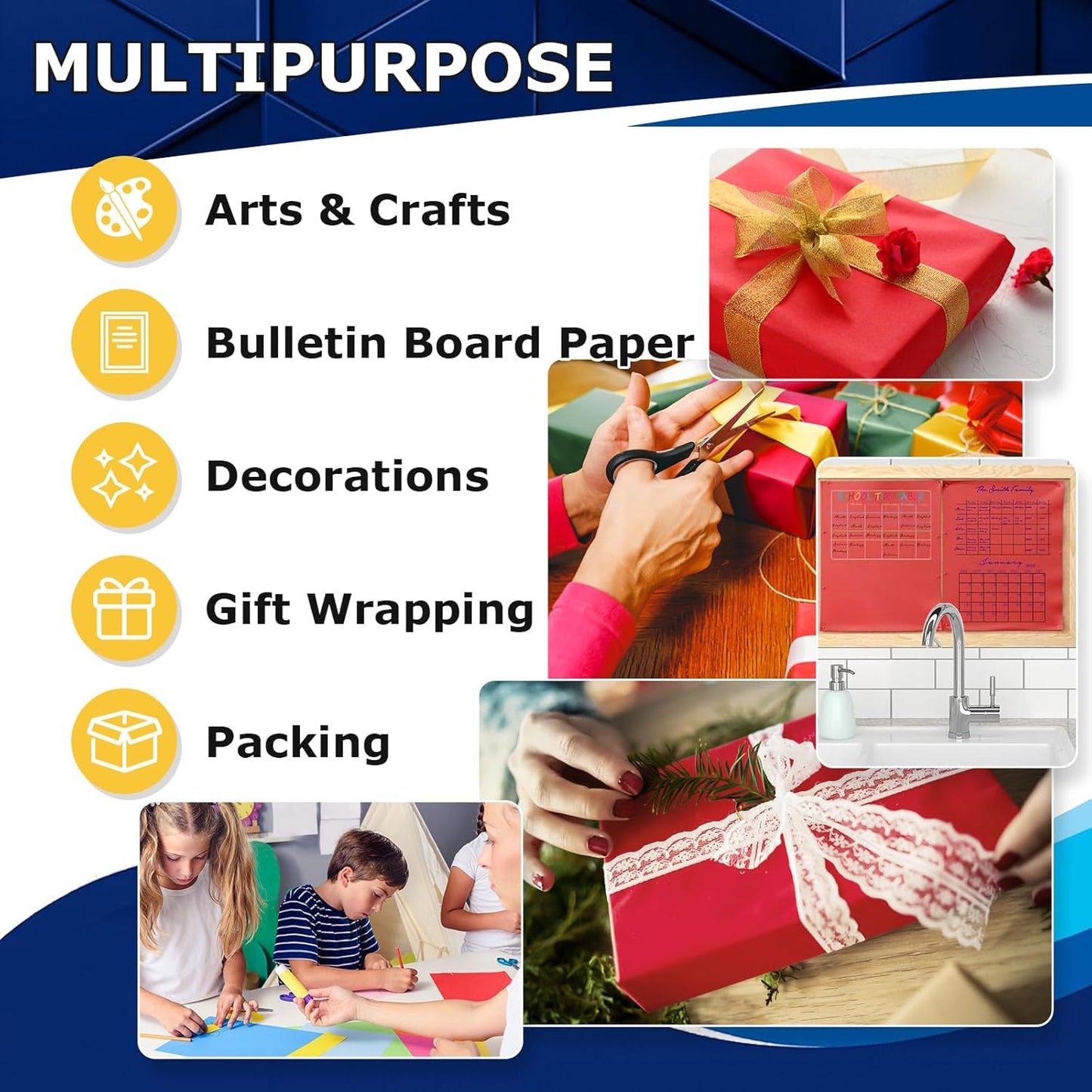 Vanhench 17.8"x1500" (125') Red Wrapping Paper, Wrapping Kraft Paper for Mothers Day, for Floral Bouquet/Gifts Wrapping, for Poster/Bulletin Board/Construction