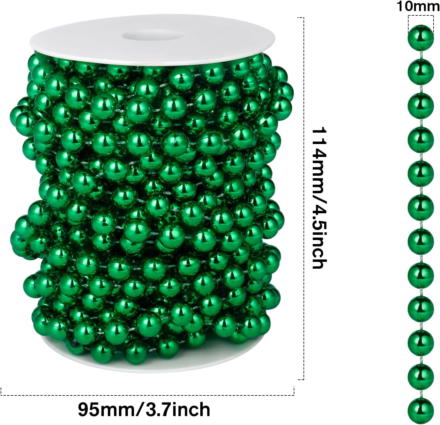 [33 Feet] Green Pearl Beads Garland, 10MM 11 Yards Green Faux Pearl Beads String Roll Bulk for DIY Craft Christmas Tree Wedding Party Decoration