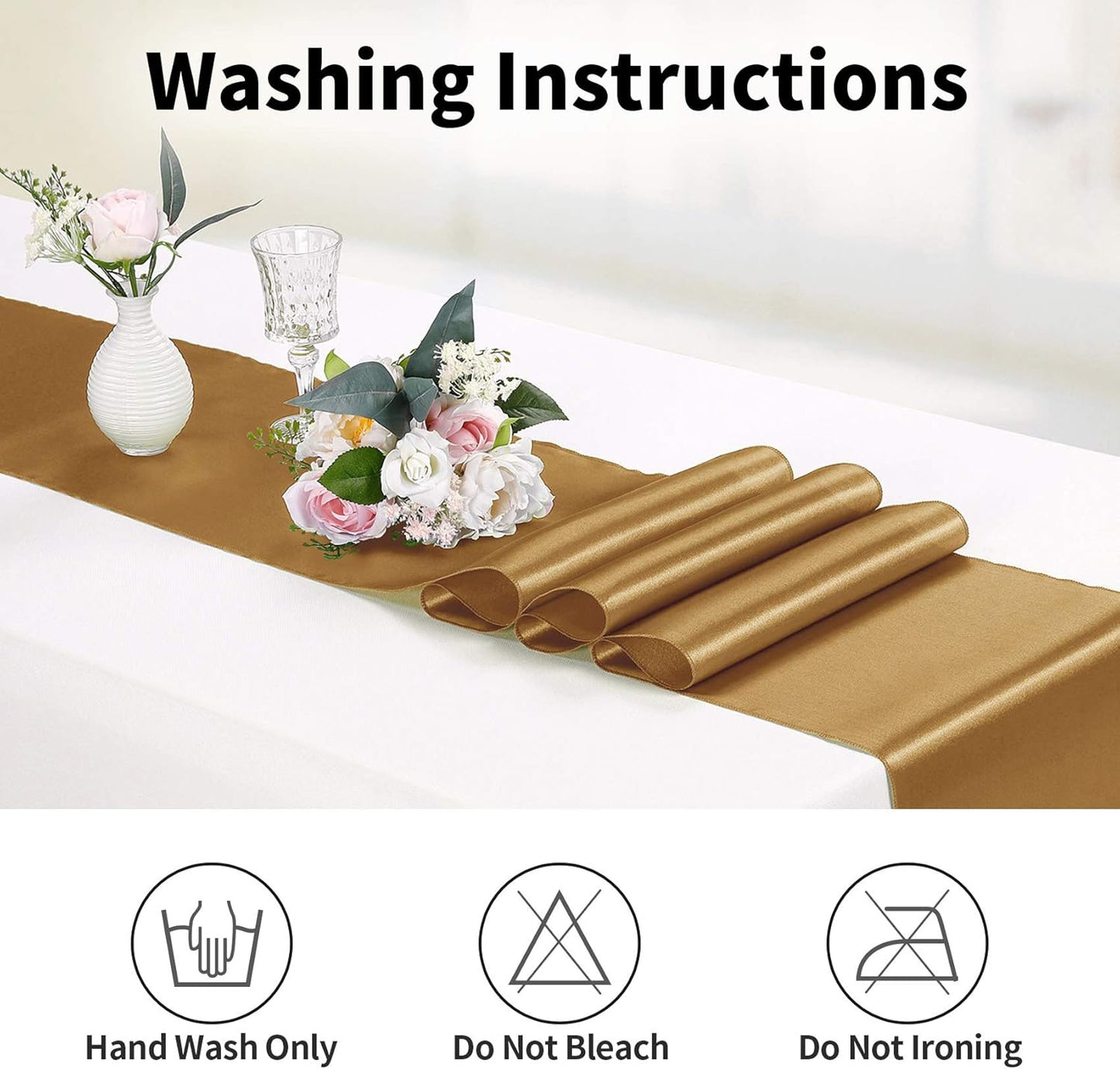 5-Pack Satin Table Runner Old Gold 12 x 108 inches Long, Table Runners for Wedding, Birthday Parties, Banquets Decorations（5 Pack, 12x108 Inch, Old Gold）