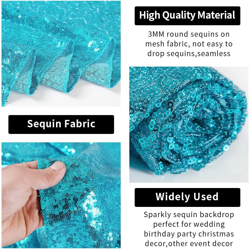 Hahuho Turquoise Sequin Backdrop Curtain, 2PCS 2FTx8FT Glitter Backdrop Curtain for Parties, Christmas, Wedding, Party Decoration（2 Panels, 2FT x 8FT, Turquoise