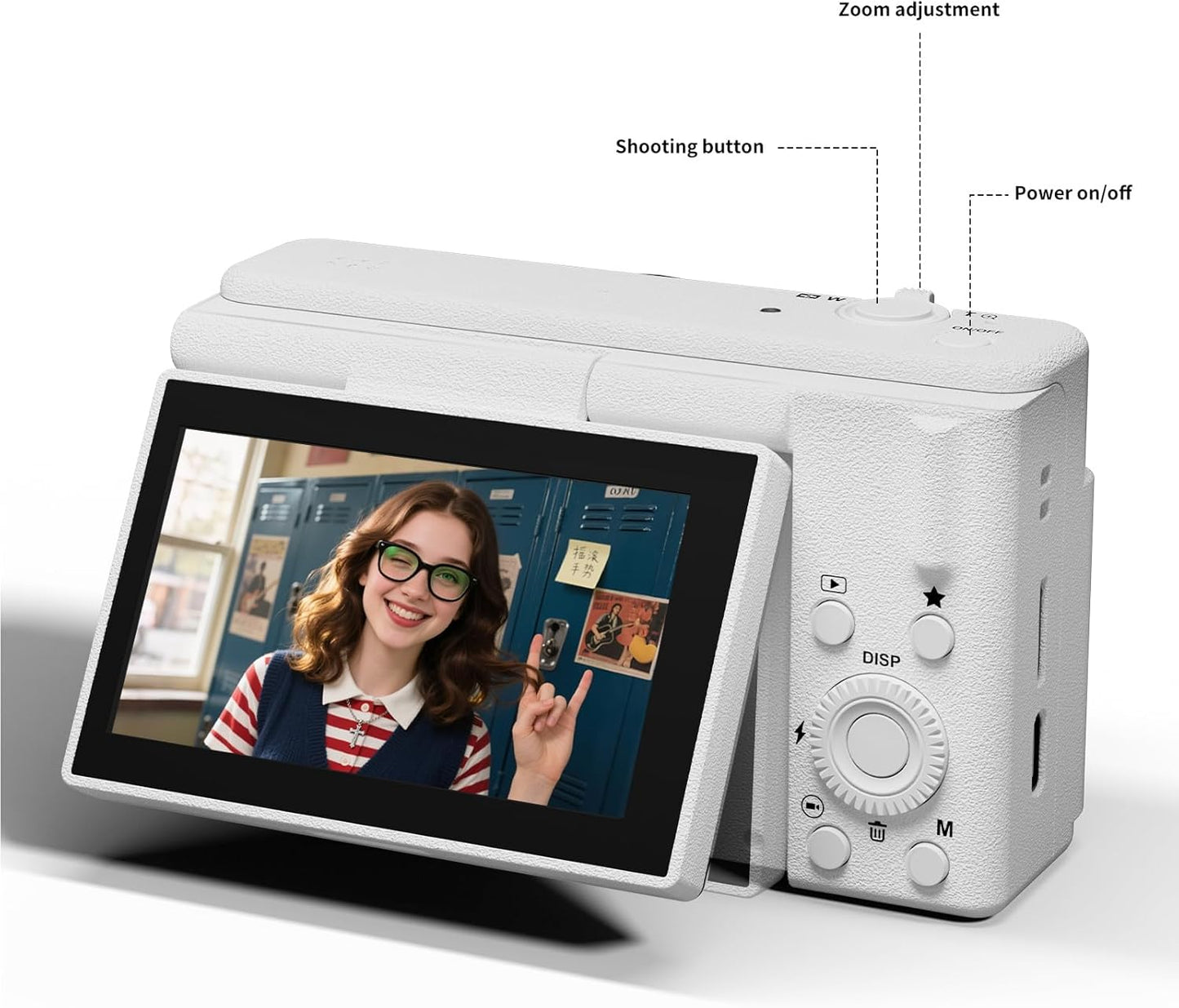 2K Digital Camera with 48MP Multi-Filter 16X Zoom Anti Shake, 3" LCD Screen Compact Vlogging Camera with 32G SD-Card, White