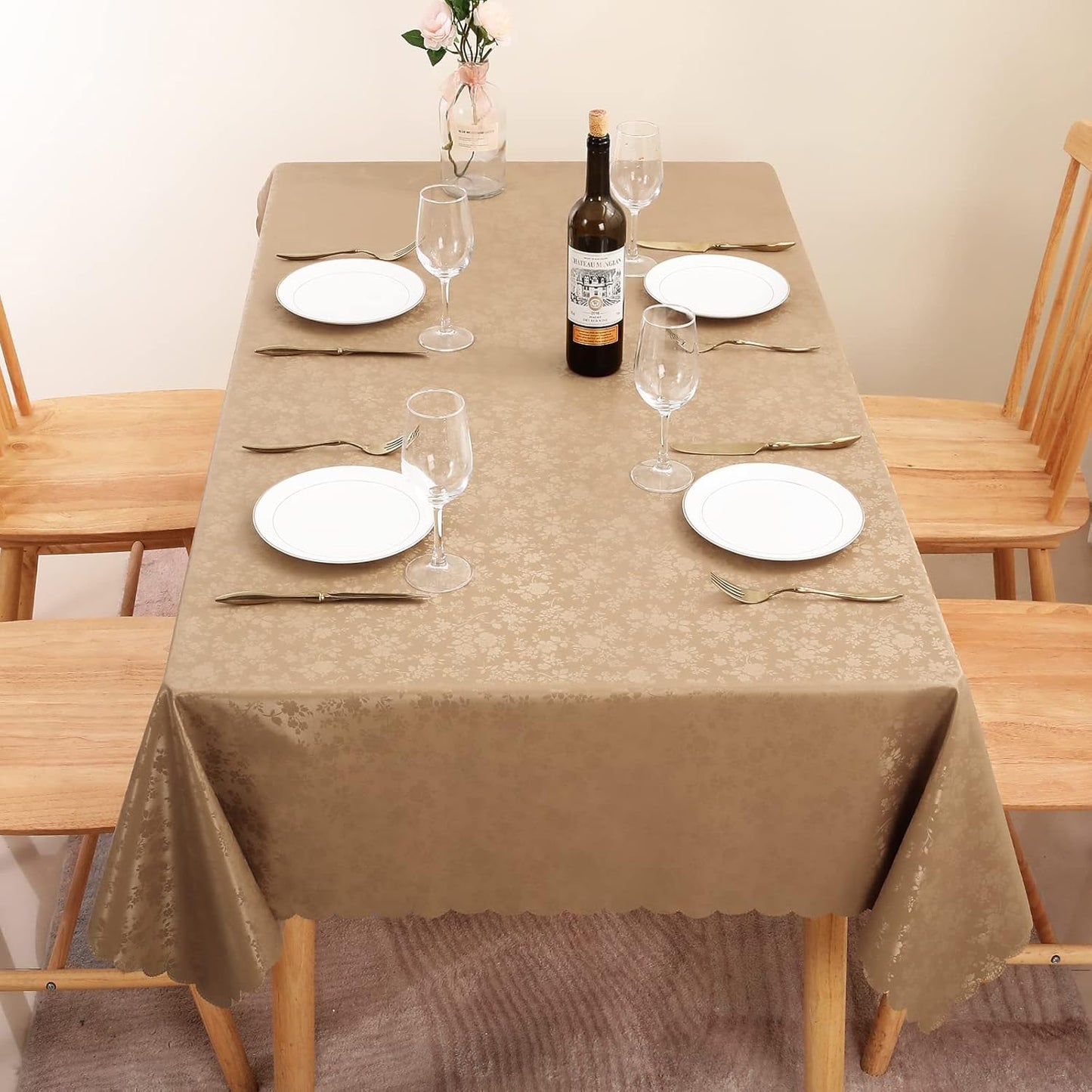 Smiry Rectangle Table Cloth, Waterproof Heavy Duty Vinyl Tablecloths, Wipeable Washable Table Cover for Kitchen and Dining Room (Brown, 60" X 120")