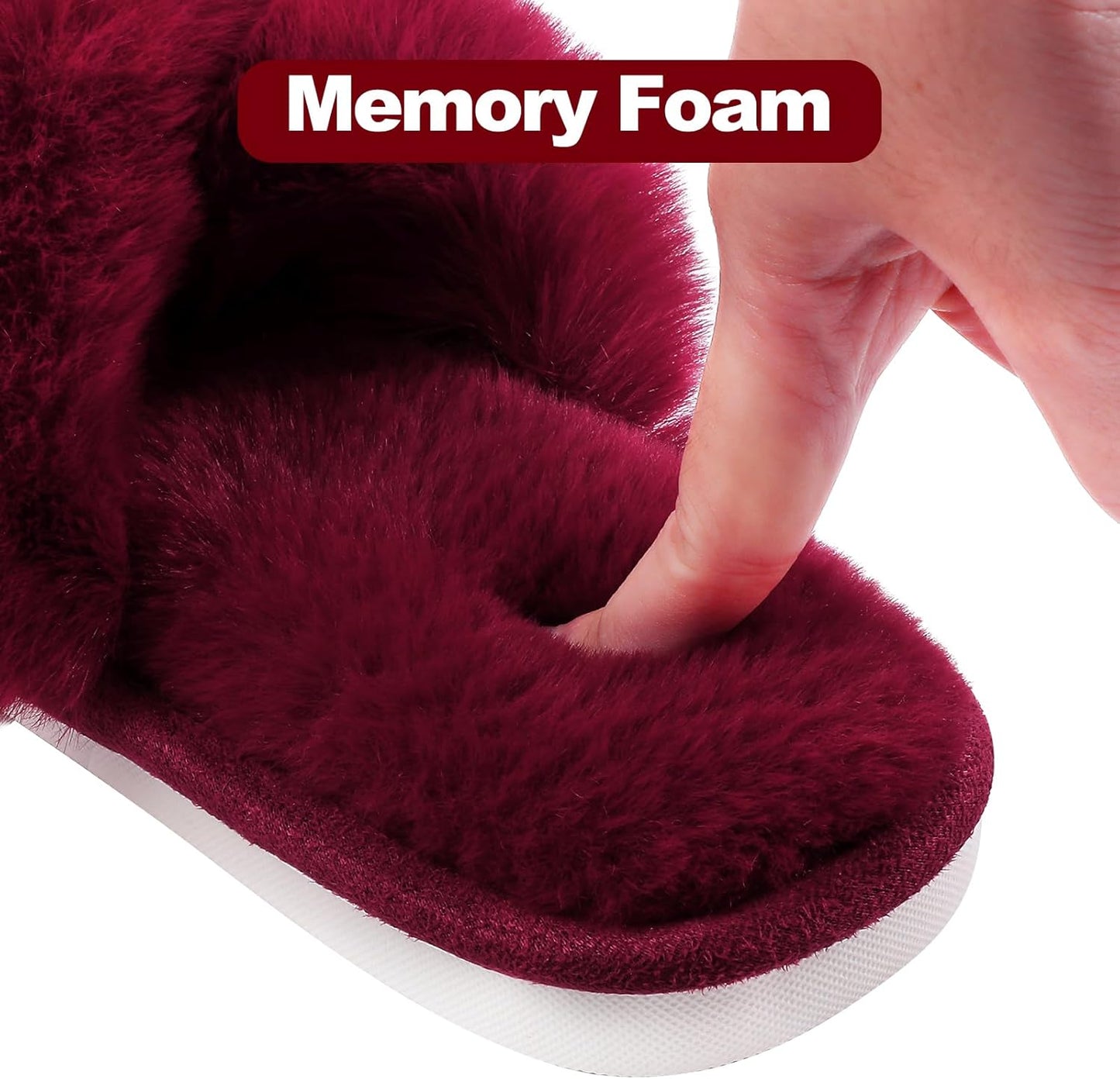 Evshine Women's Fuzzy Slippers Cross Band Memory Foam House Slippers Open Toe