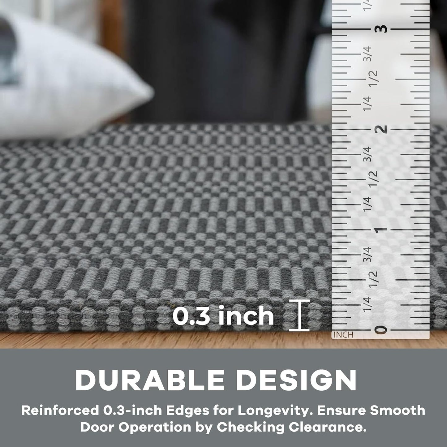 KOZYFLY Washable Area Rug 2x3 Ft Small Entryway Rug Indoor Door Mat Throw Rugs with Rubber Backing, Braided Cotton Floor Carpet for Front Entrance Bathroom Kitchen Foyer, Grey/Charcoal Grey