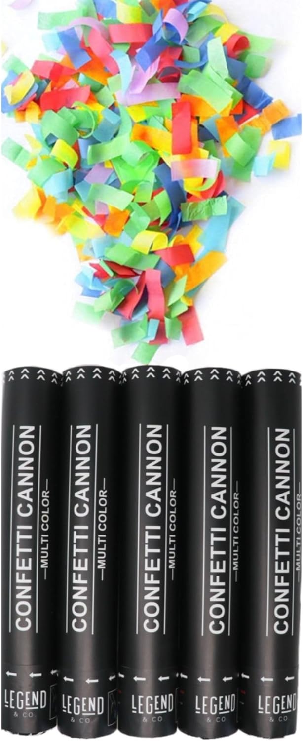 Legend & Co. 12 inch Confetti Cannons Multicolor | Biodegradable Confetti & Air Powered | Launches 20-25ft | Celebrations, New Year's Eve, Birthdays and Weddings (5 Pack)