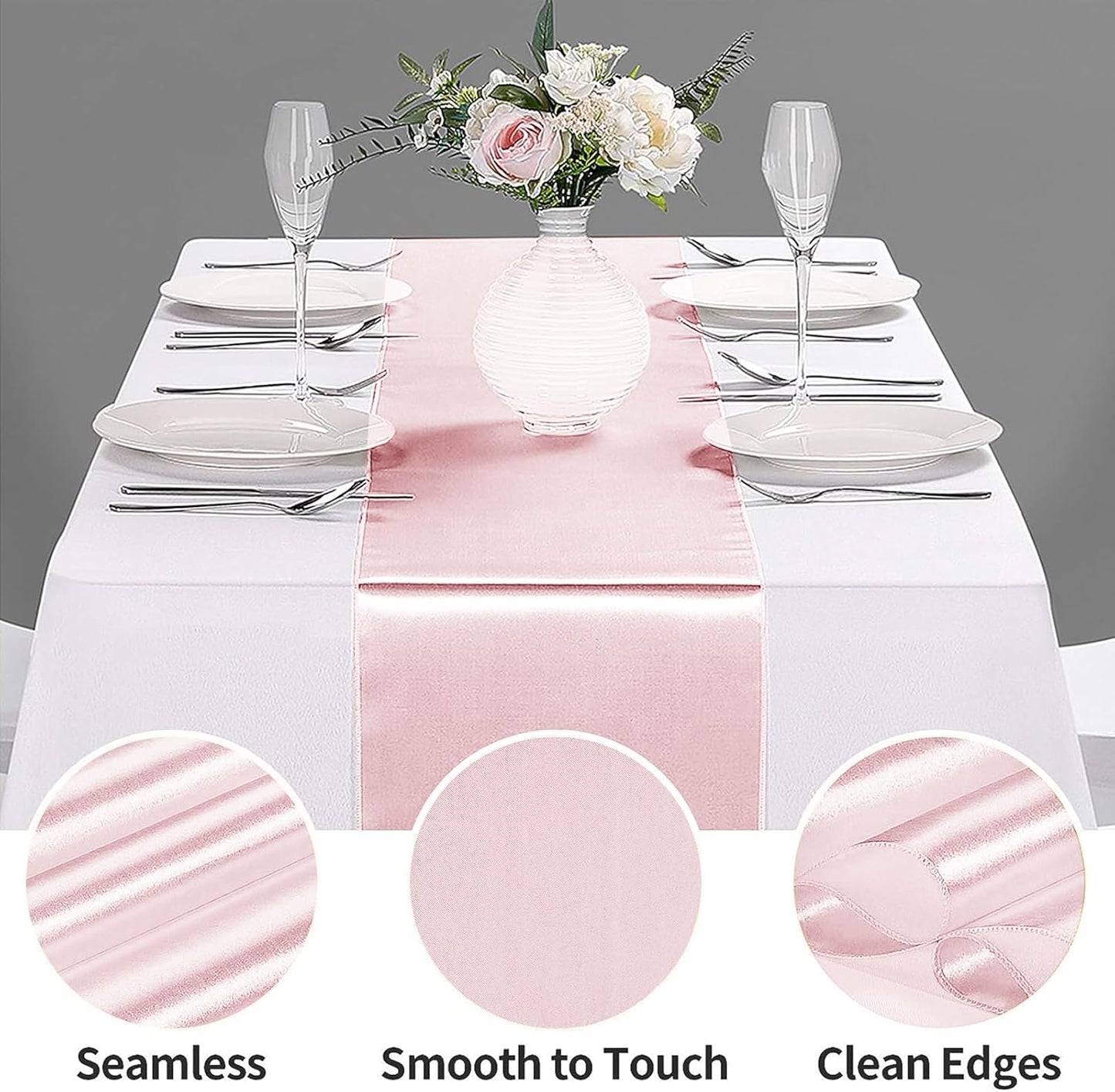 5-Pack Satin Table Runner Rose Gold 12 x 108 inches Long, Table Runners for Wedding, Birthday Parties, Banquets Decorations（5 Pack, 12x108 Inch, Rose Gold）
