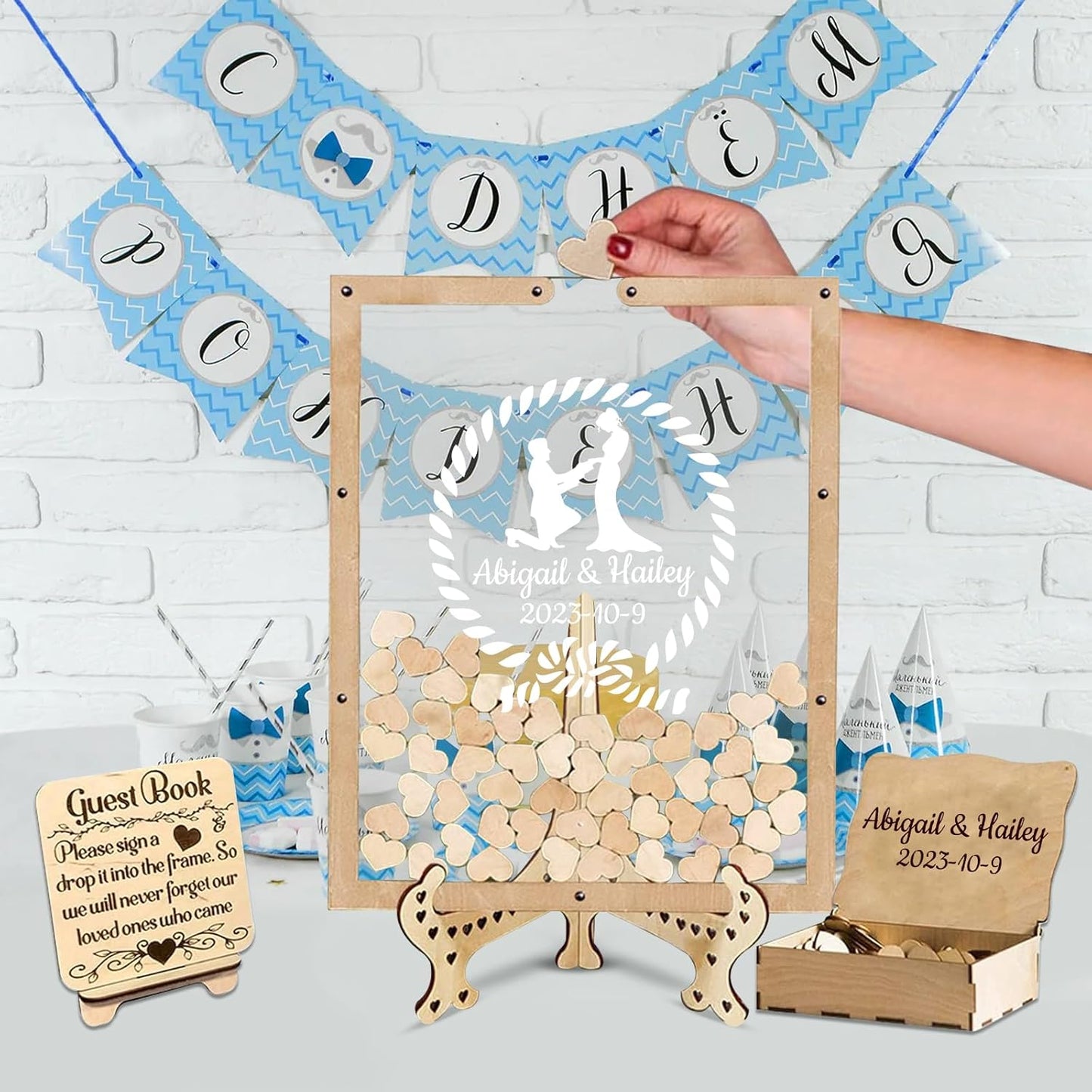Personalized Wedding Guest Book Alternative Custom Name & Date Guestbook Sign Customized Guest Book Drop Box Decor for Wedding Anniversary Party Birthday(Style 10)