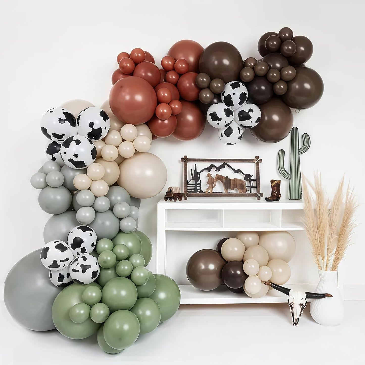 Cowboy Western Balloons, 12inch Cow Print Retro Coffee Brown Slate Dusty Blue Sand White Balloons for Boy First Rodeo Birthday Western Cowboy Baby Shower Farm Country Wild West Theme Party Decor