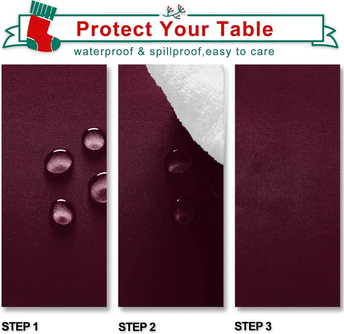 Hiasan 2 Pieces Burgundy Tablecloth for Rectangle Tables - Waterproof and Spillproof Washable Fabric Table Cloth for Dining Room Kitchen Party, 54 x 80 Inch