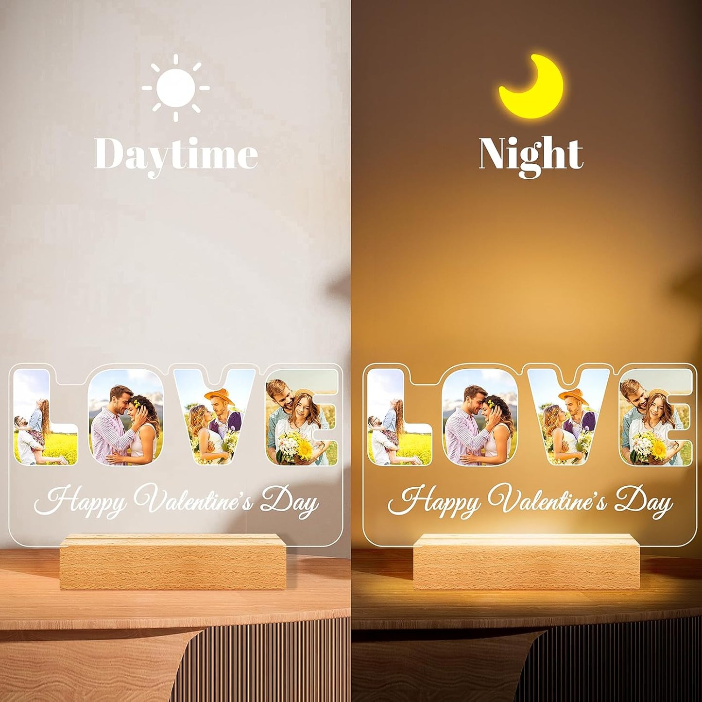 Custom Picture Frames with Photo, Personalized LOVE Photo Frame with Night Light, Customized Couples Gifts, Personalized Anniversary Valentines Gifts for Women Men Her Him Girlfriend Boyfriend