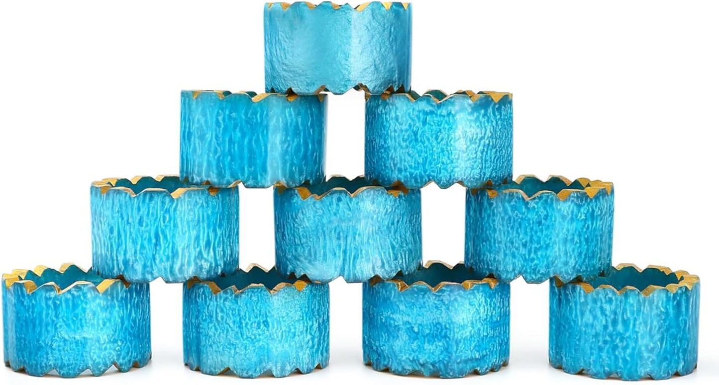 Handmade Epoxy Napkin Rings Set of 12 | Elegant Round Napkin Holders for Dining Table, Weddings, Parties & Home Décor | Durable & Stylish Farmhouse Table Accessories - (Blue Gold) - ALPHA Living HOME
