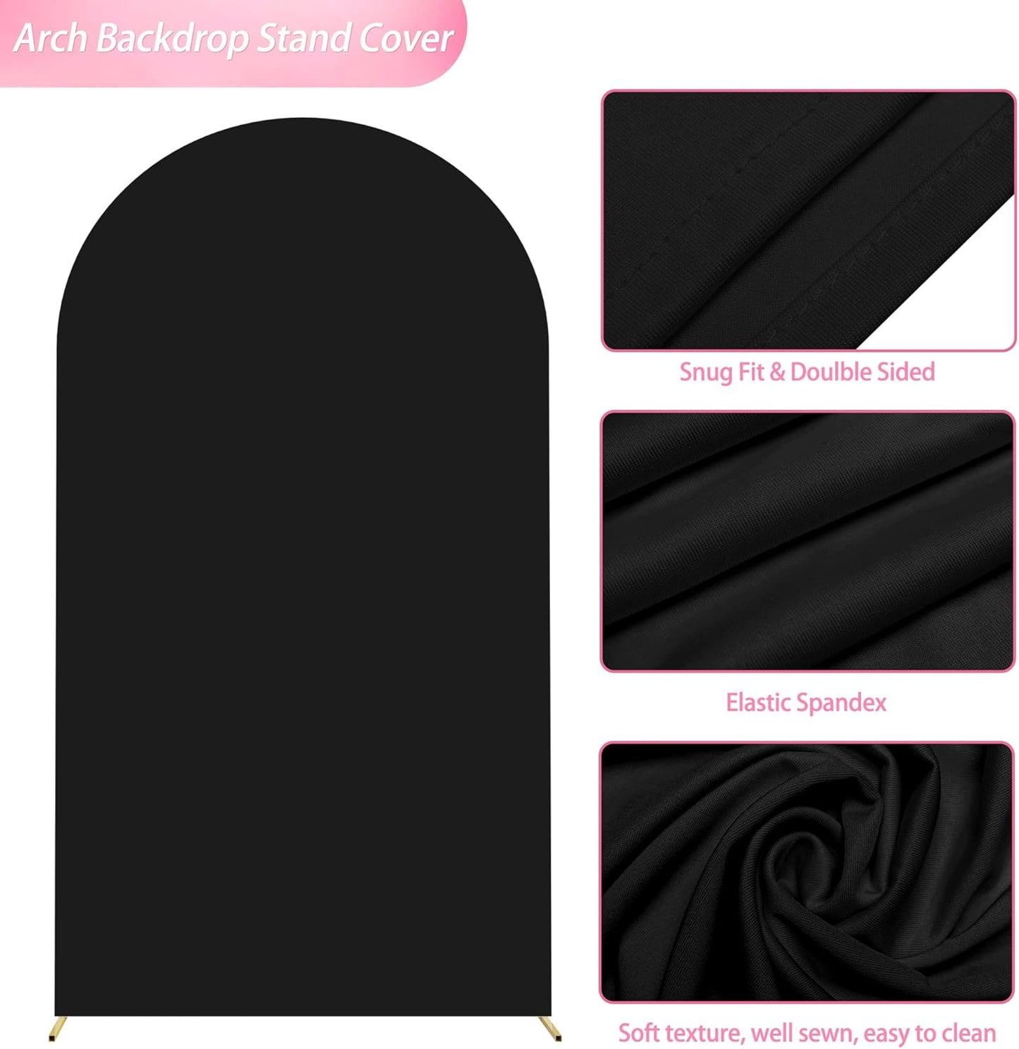 Wokceer 7.2 FT Wedding Arch Stand and Arch Cover, Metal Arch Backdrop Stand with Arch Stand Cover for Birthday Party Wedding Ceremony Bridal Baby Shower Event Decor, Black, DoorCover 1.2M-Black-K
