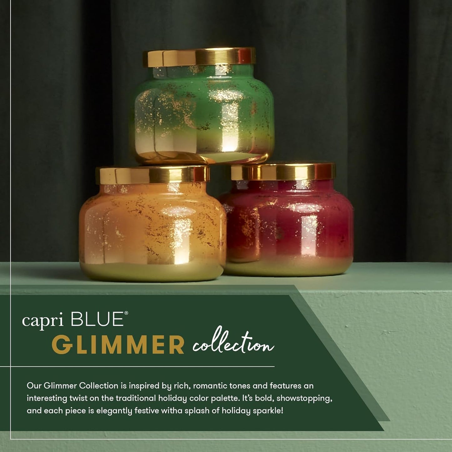 Capri Blue Glimmer Jar Candles - Luxury Holiday Scented Candles for Home - Long Lasting Soy Wax Blend - Scented Holiday & Home Decor - Apple Cider Social Inverted Jar (10 oz)