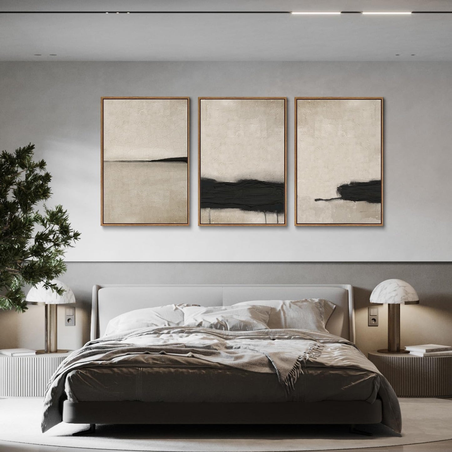 myusuar 3 Piece Large Modern Abstract Canvas Framed Wall Art For Living Room, Black And Beige Vintage Minimalist Wall Art Decor Posters Prints For Bedroom Office 12x16in