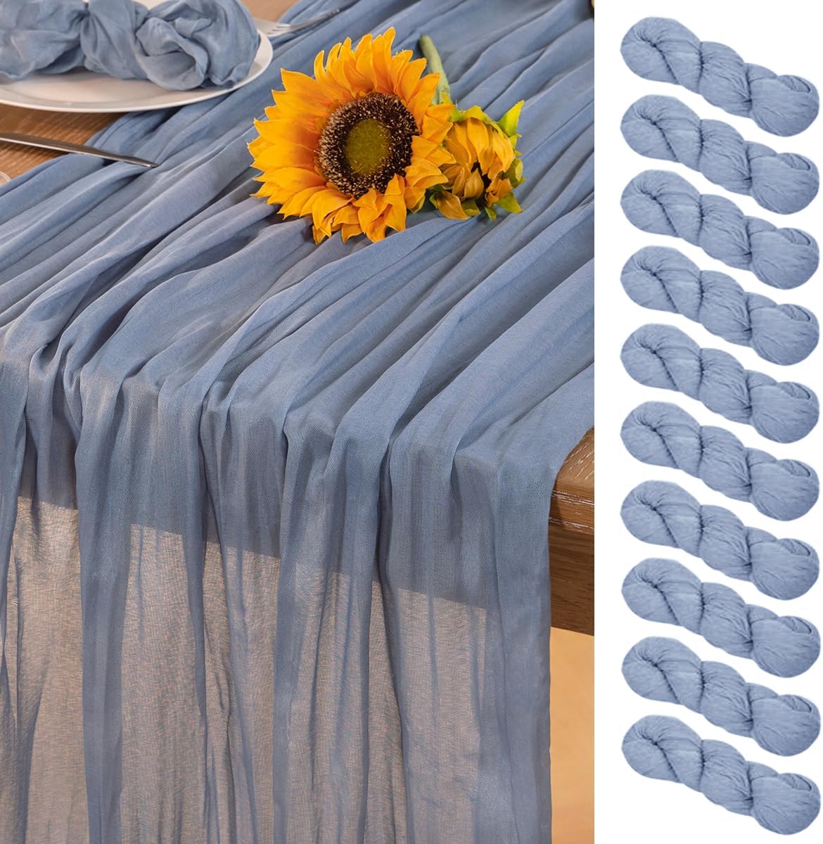 Dusty Blue Cheesecloth Table Runner 10 Pack Fall Table Runners Boho Gauze 120 Inches Blue Cheese Cloth Fall Table Decorations for Thanksgiving Marine Weddings Bridal Baby Shower Party