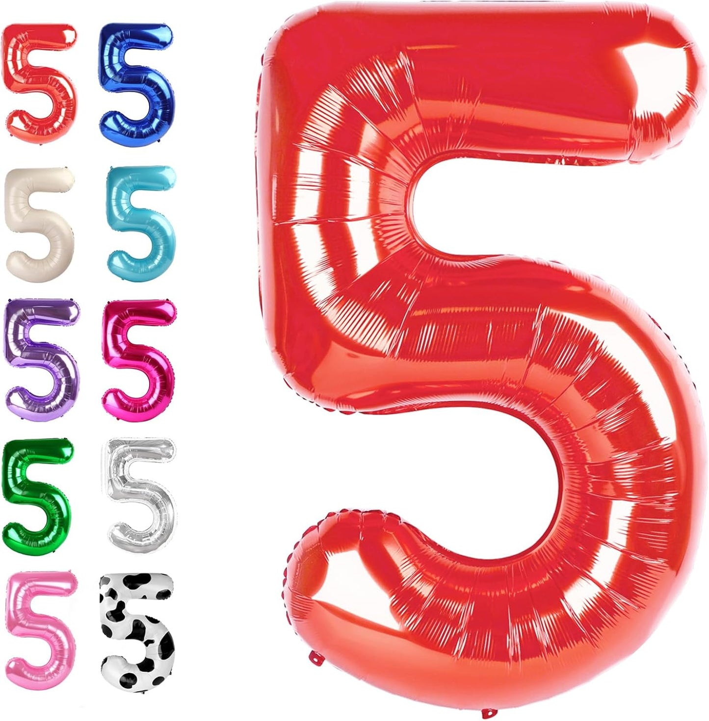 Red 40 Inch Large Number 5 Birthday Balloon, Five 5th 15 25 35 50 55 Birthday Celebration Decorations, Foil 5 Mylar Helium Number 5 Balloons Girl Boy Anniversary Party Supplies