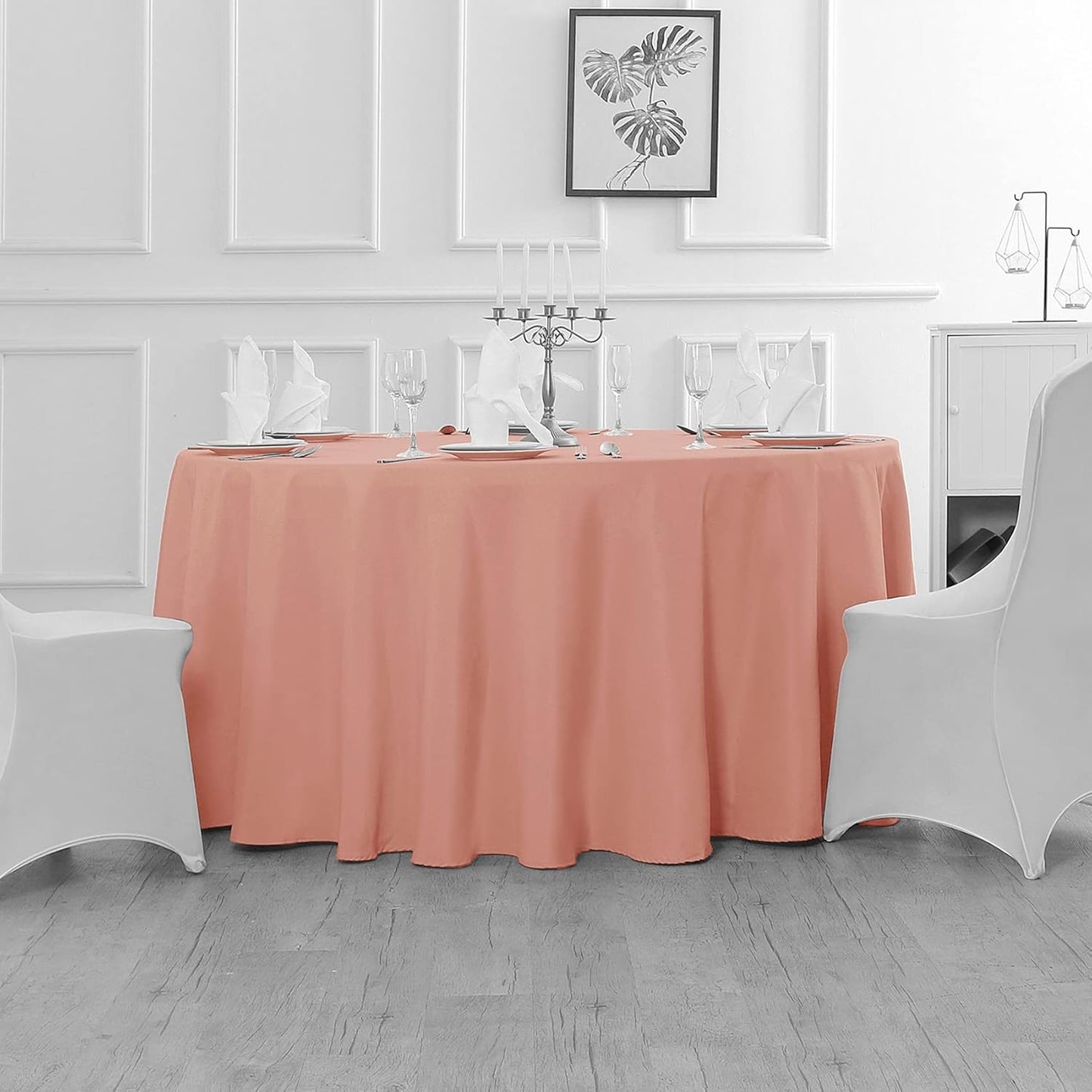 Fokitut 2 Pack Waterproof Round Tablecloth, 108 Inch, Stain Resistant and Wrinkle Polyester Table Cloth, Fabric Table Cover for Kitchen Dining, Wedding, Party, Holiday Dinner-Dusty Pink
