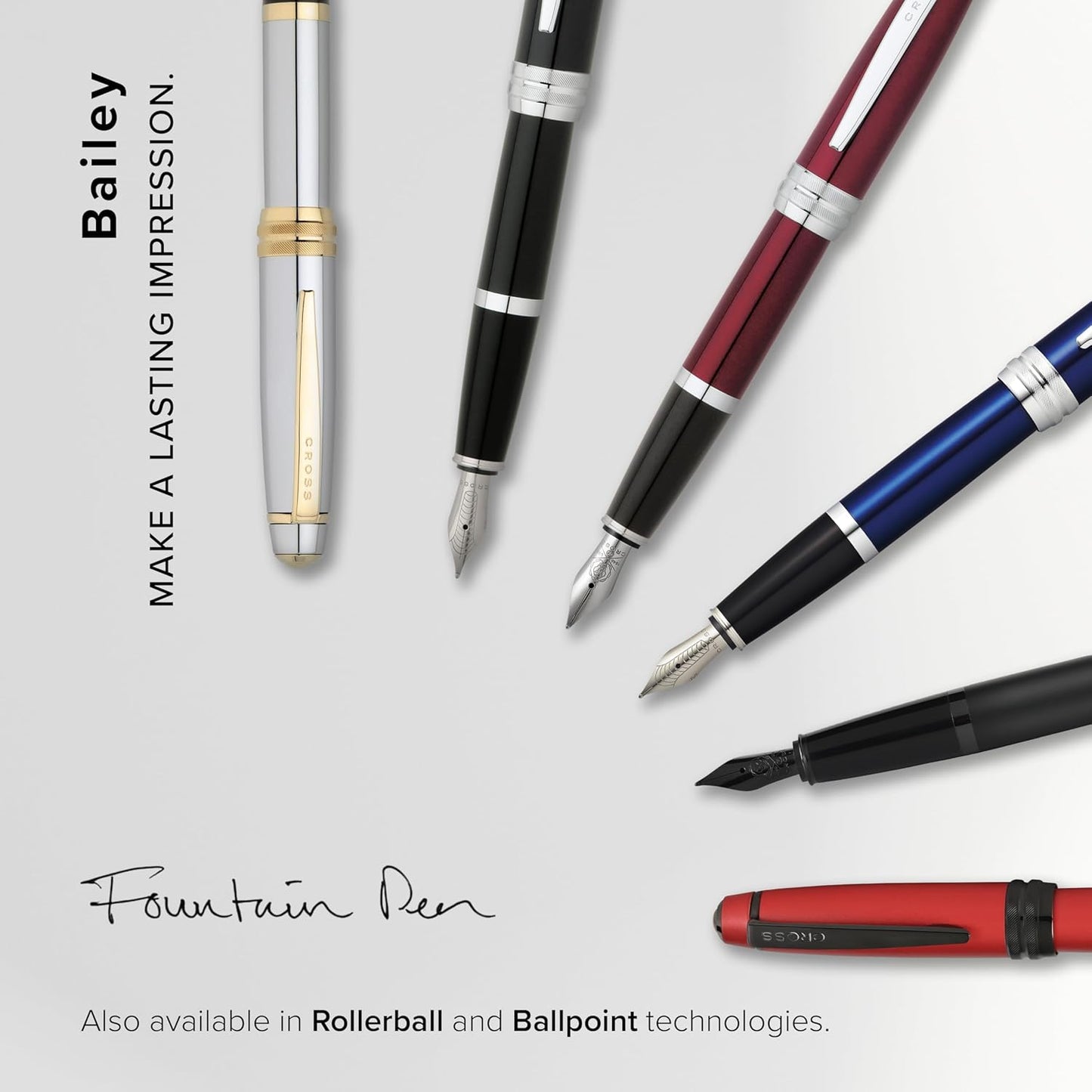 Cross Bailey Refillable Fountain Presented in a Premium Gift Box - Medium Point, Black Ink, Red