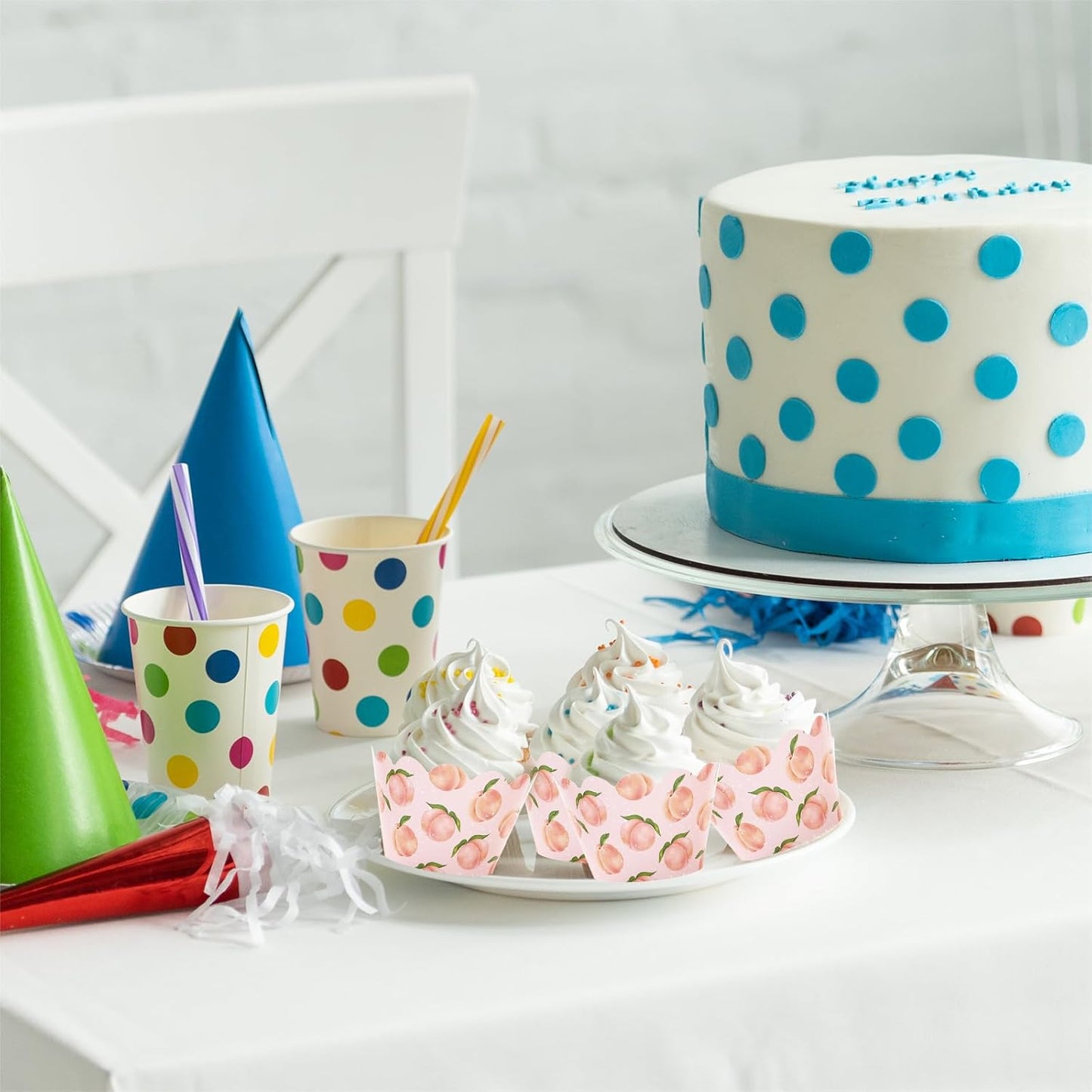 Whaline 36Pcs Peach Cupcake Wrappers Watercolor Pink Peach Cupcake Liners Decorative Cupcake Holders for Summer Baby Shower Party Cake Decoration