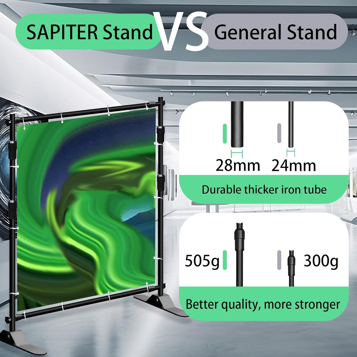 Photo Backdrop Banner Stand Kit, Heavy Duty 10 x 8 FT Adjustable Telescopic Tube Back Drop Display Stand, Step and Repeat Stand for Party Photography Trade Show Booth Background, with Clips