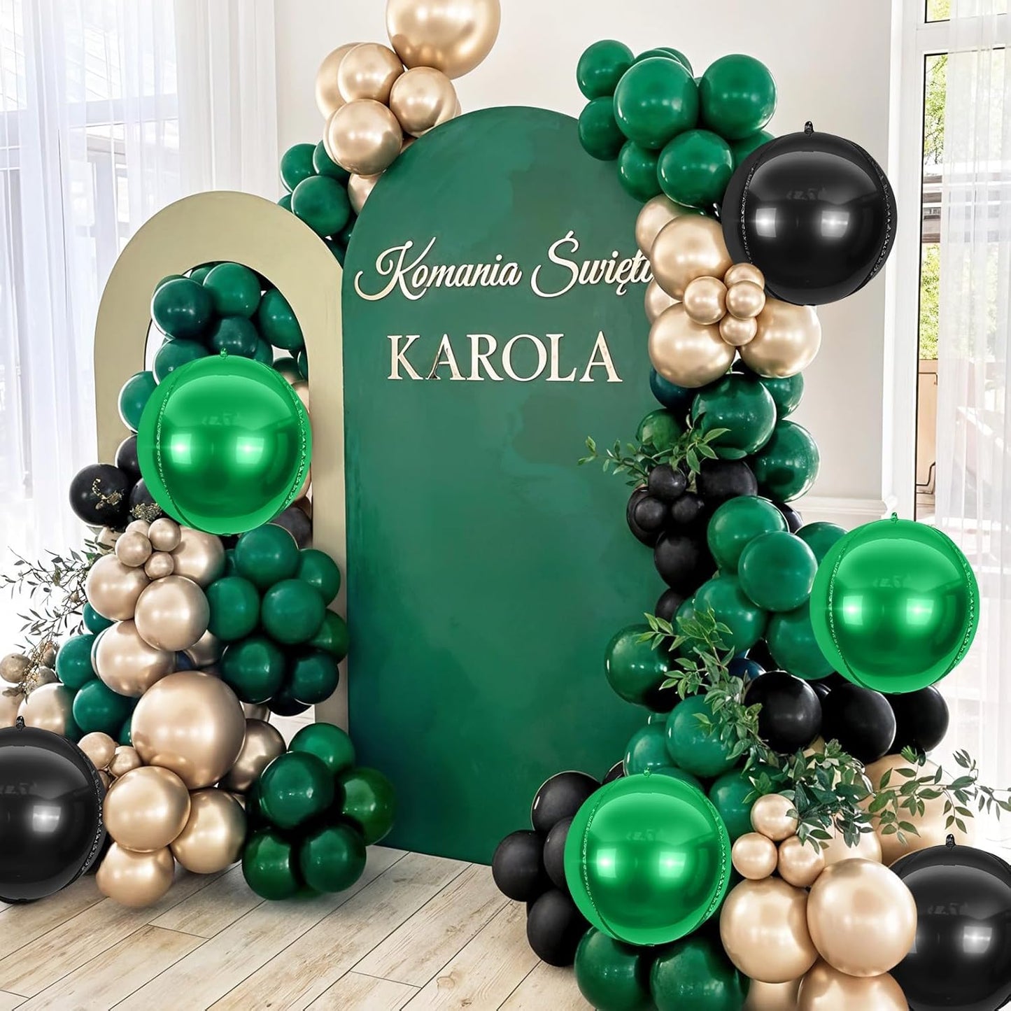 6Pcs Black Green Round Foil Balloons,Giant 4D Round Ball Balloon,22 Inch Metallic Black Green Balloons for Birthday Wedding Graduation Prom Party Decorations