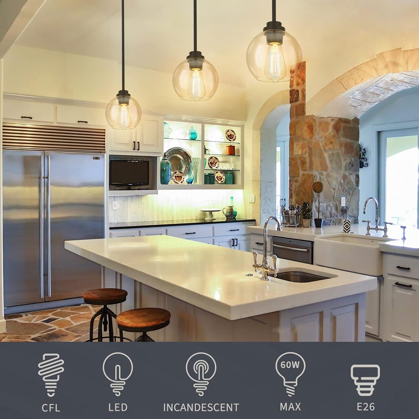 Pendant Light Fixtures,Pendant Lights Kitchen Island with Adjustable Hanging Pole Ceiling for Kitchen Island, Dining Room, Bedroom, Hallway- 2 Pack