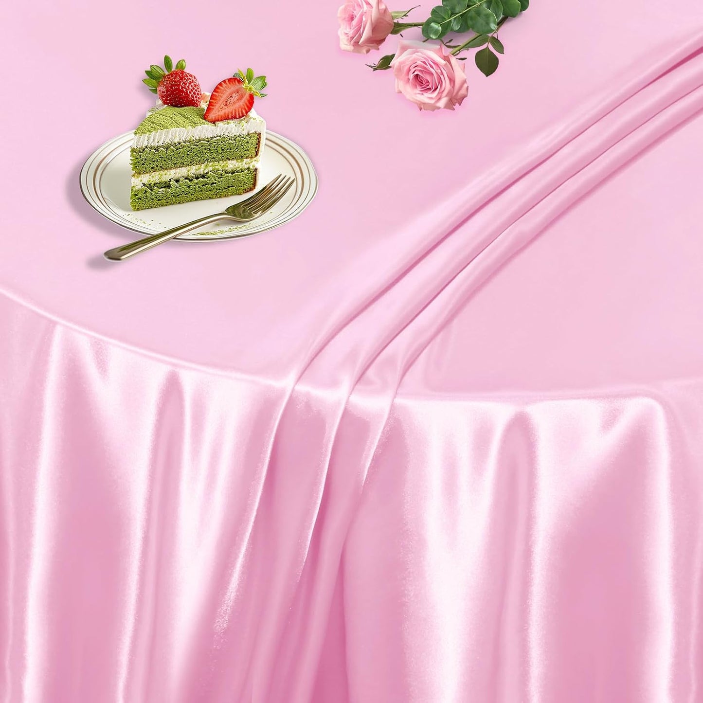 KKJIAF 1 Pack Round Table Cloths 90 Inch, Light Pink Overlay Round Satin Table Cover, Silky Satin Dining Tablecloths for Wedding Buffet Parties Banquet Decoration