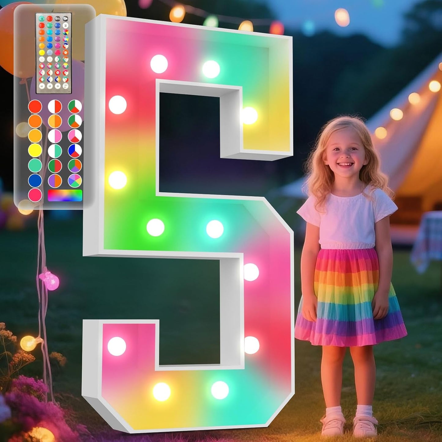 Ledido 4FT Marquee Light Up Numbers, 34 Colors Changing Marquee Numbers 4 Feet Tall with Remote, Big Numbers for Party Wedding Graduation Birthday Decoratoons, Large Light Up Number 5