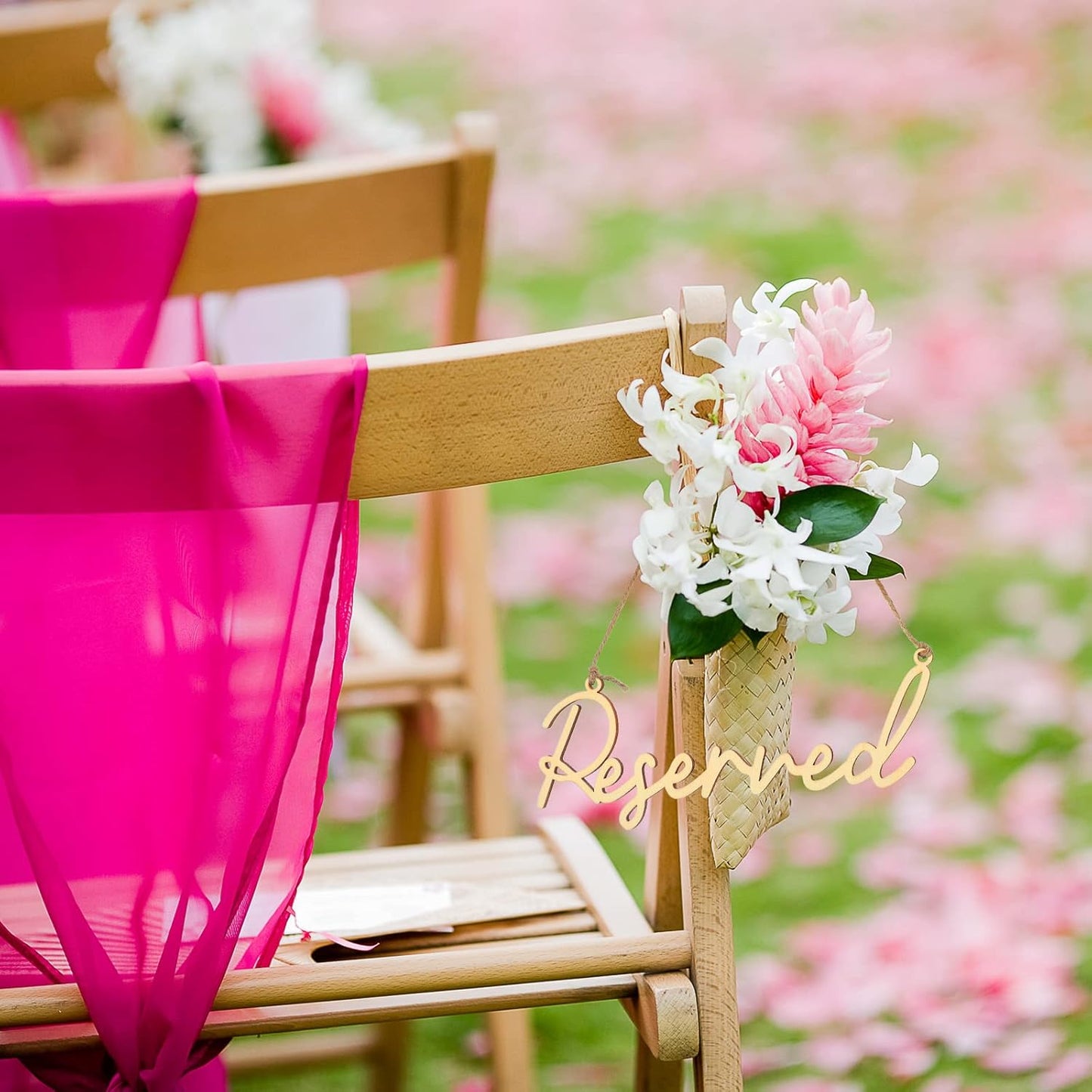 12 Pcs Reserved Seating Signs for Wedding Chairs Hanging Wooden Rustic Reserved Row Signs with Rope Wooden Tag for Wedding Church Pews Restaurant(Wood)