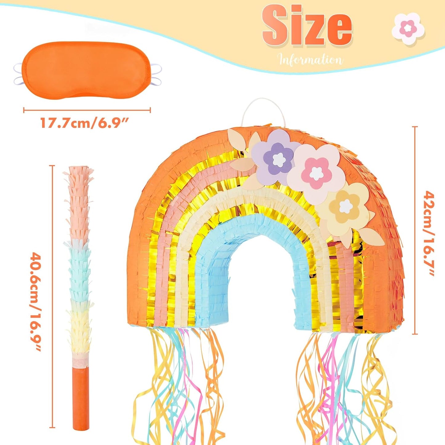 WERNNSAI Rainbow Pinata - Rainbow Pull String Pinata with Bundle with Blindfold and Bat for Girls Kids Piñata Boho Theme Birthday Party Decoration Game for Baby Shower Carnival Summer Party Supplies