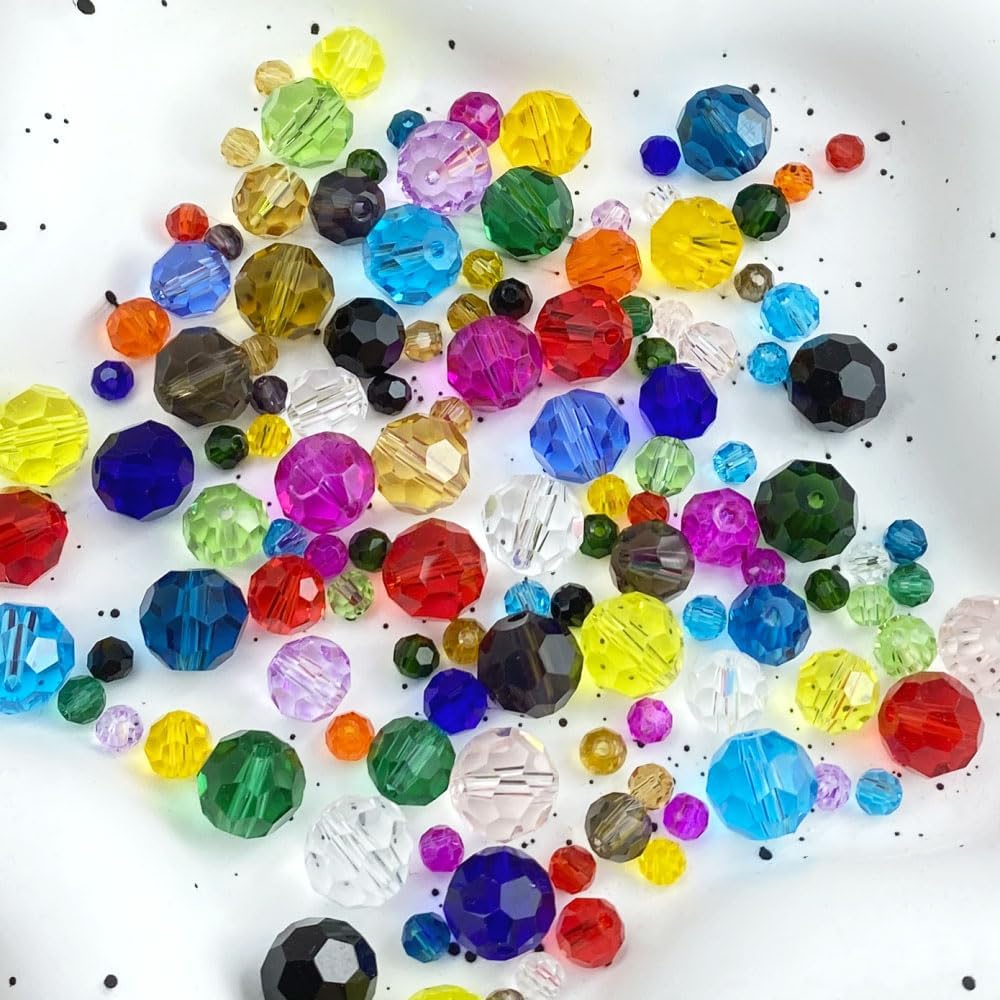 100 PCS 8mm Crystal Glass Beads Round Multiple Faceted Loose Spacer Glass Beads for DIY Handcrafte Bracelet Necklace Earring Jewelry Making(Sapphire)