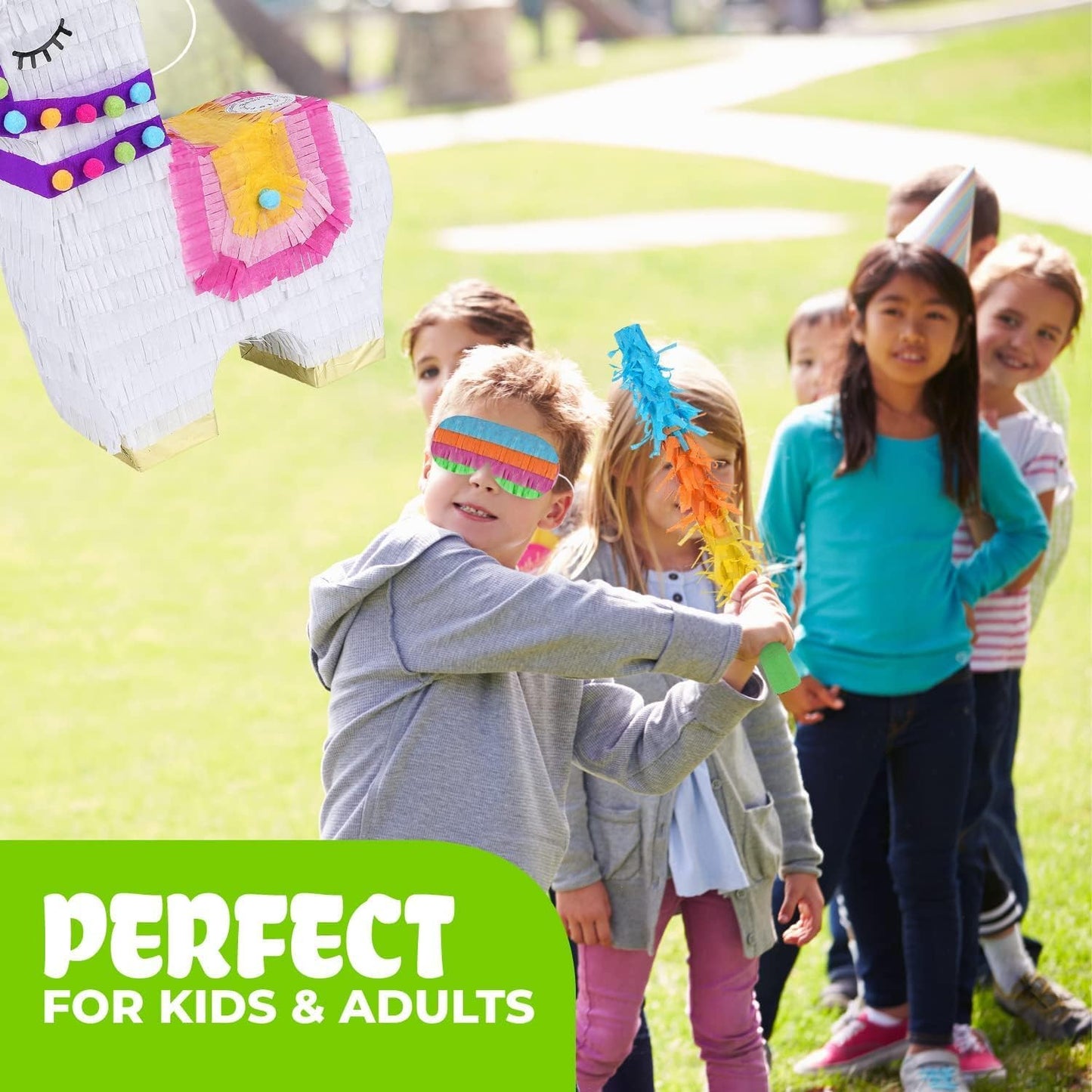 Llama Pinatas Bundle with a Blindfold and a Bat (17 x 14 x 4 Inches), Perfect for kid's Birthday Parties, Mexican Theme Parties, Decorations