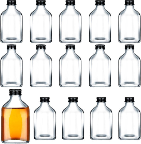 Patelai 16 Pcs Clear Glass Bottles with Caps Mini Glass Flask Liquor Bottles Empty Alcohol Shot Bottling Small Champagne Container DIY Gift for Wine Beverages Liquor Drinks Oil Beer (200 ml/ 6.8oz)