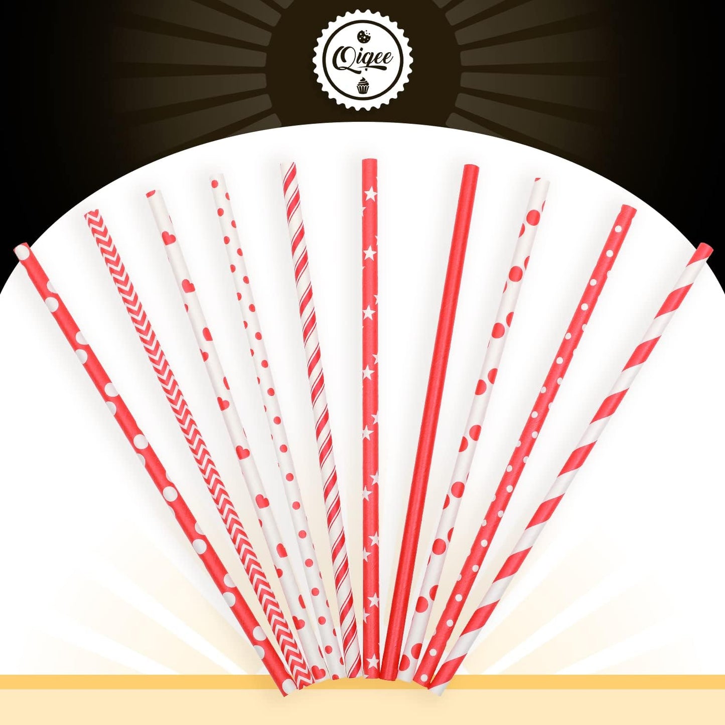 Red Paper Straws for Drinking Red Disposable Straws 150pcs Disposable Straws Bulk（10 Pattern） qiqee