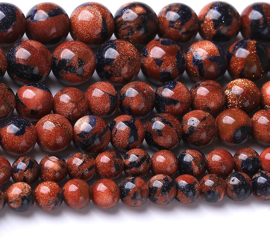 Galaxy Blue Gold Sandstone 12MM Beads for Jewelry Making DIY Craft Gemstone Beads Kit (12mm, 30pcs) Cosmic Crystal Pebbles for Bracelets, Necklaces, Home Decor