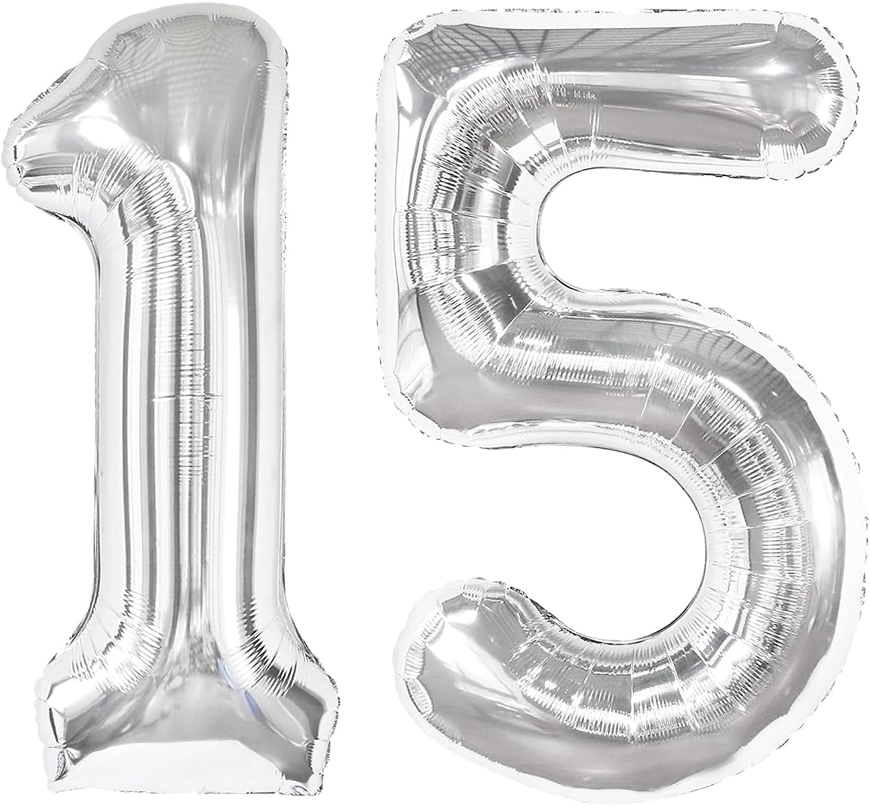 Silver 40 Inch Large Number 15 Birthday Balloon, Five 15th 51 Birthday Celebration Decorations, Foil 15 Mylar Helium Number 15 Balloons Girl Boy Anniversary Party Supplies
