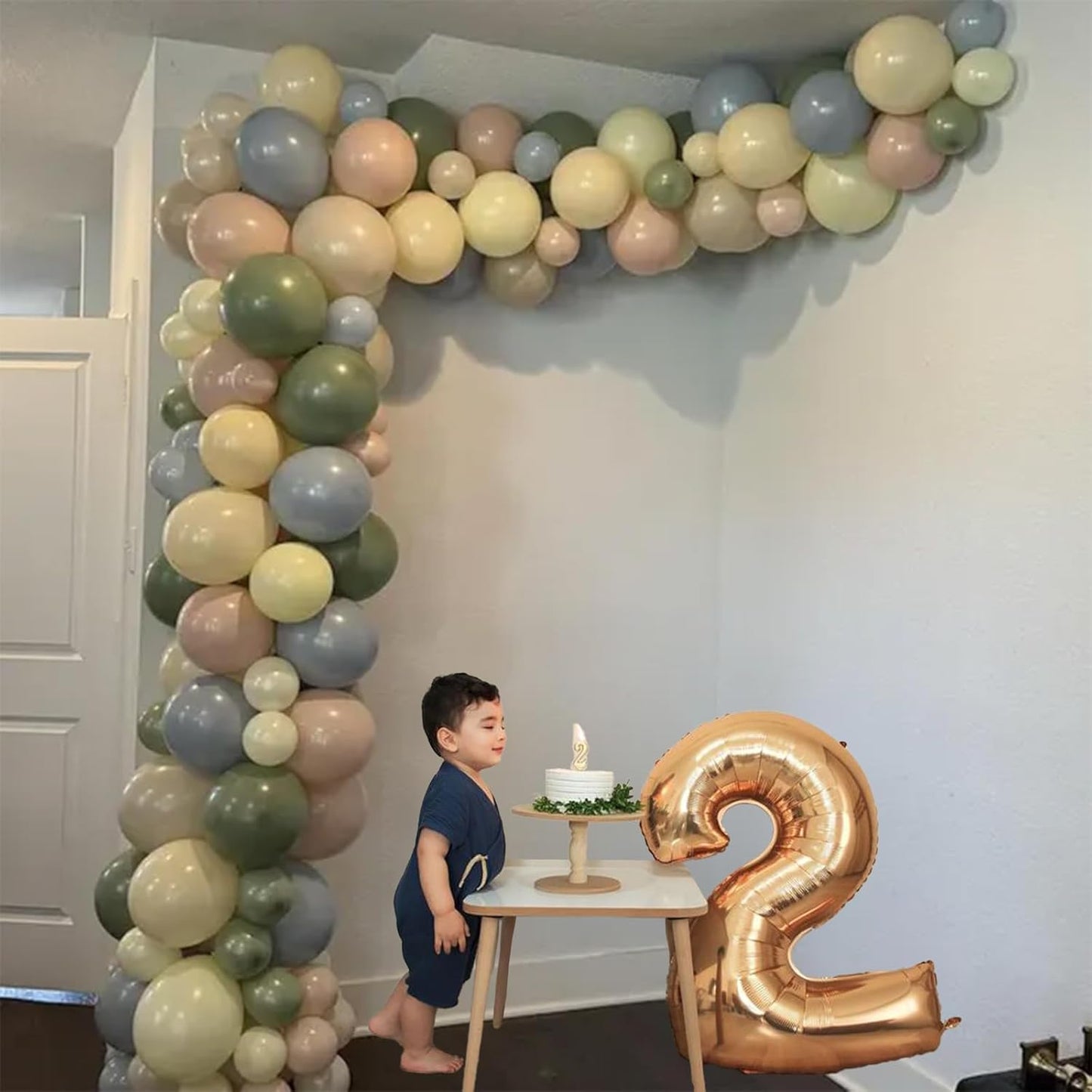 Blue and Green Balloon Arch Kit 115Pcs Dusty Blue Sage Green Balloons Garland Slate Yellow Cream Nude Beige White Sand Birthday Party Balloons for Boys Bear Bee Honeycomb Baby Shower Decorations