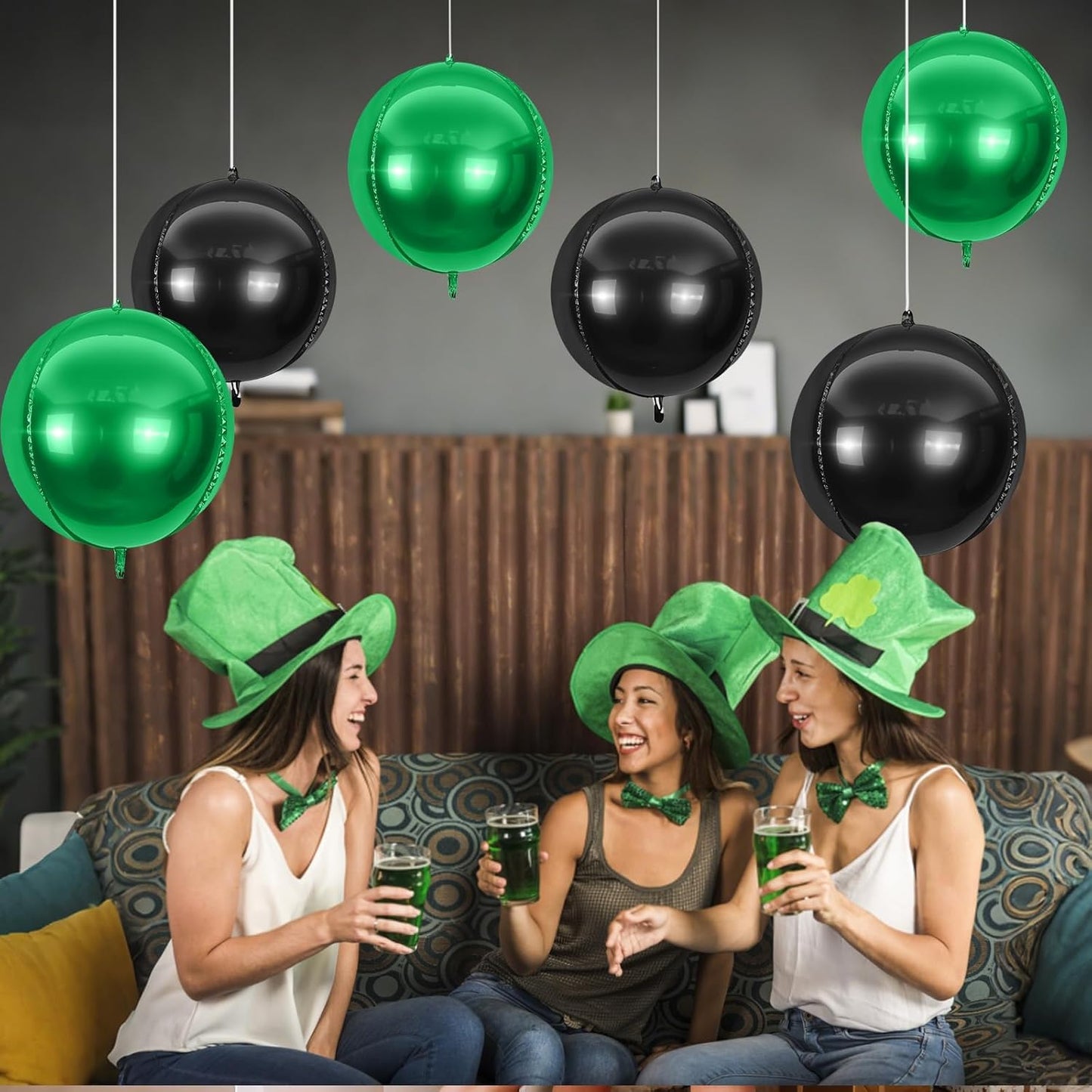 6Pcs Black Green Round Foil Balloons,Giant 4D Round Ball Balloon,22 Inch Metallic Black Green Balloons for Birthday Wedding Graduation Prom Party Decorations