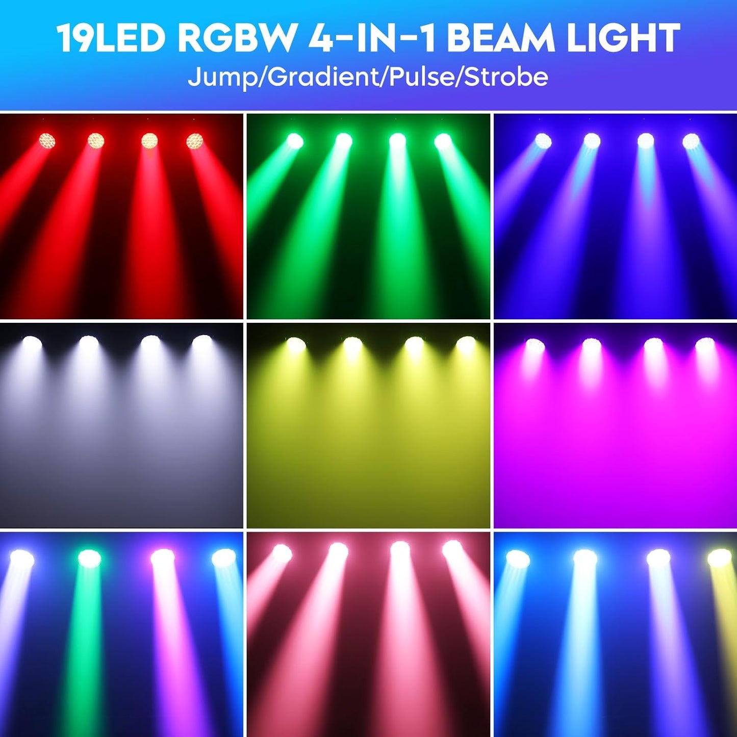 19x10W Moving Head Light Focusing/Beam/Wash/Zoom Effect Stage DJ Lights 4-in-1 LED DMX512 & Sound Activated Control for DJ Disco Nightclub KTV Bar Theater Shopping Mall