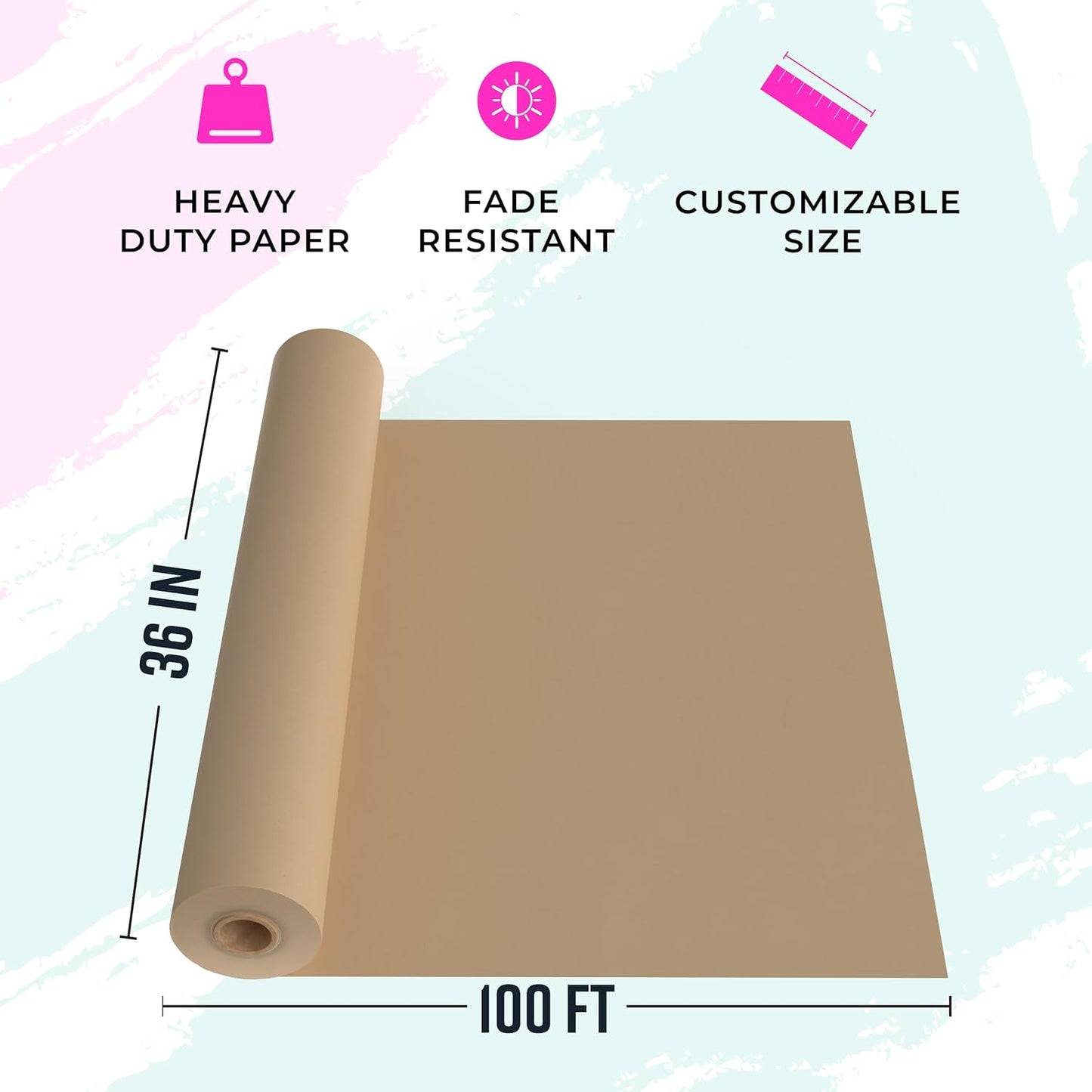 Large Brown Kraft Paper Roll - 36" x 1200" (100 ft) - Made in USA - Ideal for Gift Wrapping, Packing, Moving, Postal, Shipping, Parcel, Wall Art, Crafts, Bulletin Boards, Floor Cover or Table Runner