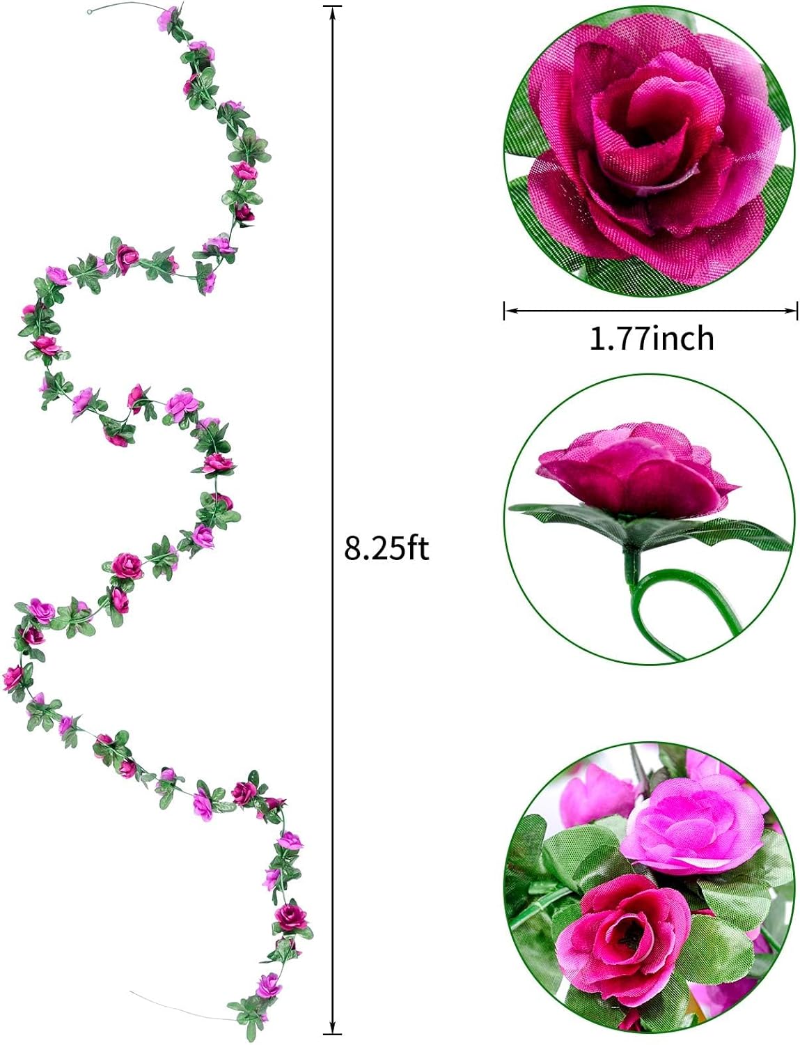 Miracliy 9Pcs 74FT Purple Flower Garland Artificial Rose Arch Vines Fake Spring Floral Garland for Flower Wall Backdrop Wedding Mothers Day Garden Tea Party Decoration