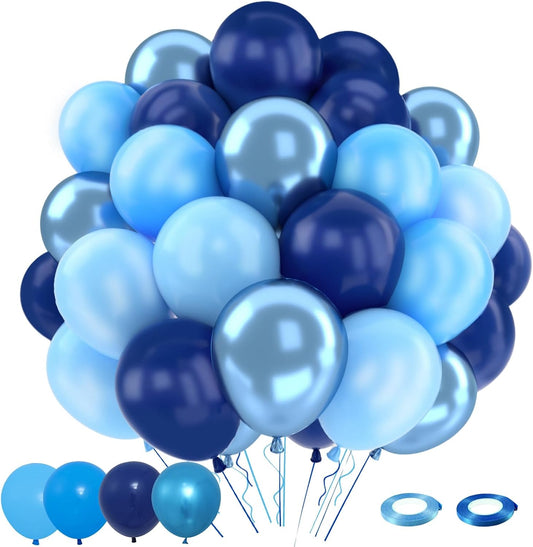 Patimate Blue Balloons Set, 50 pcs 12 inch Metallic Navy Blue, Pastel Light Blue Latex Balloons Kit for Happy Birthday Baby Shower Wedding Party Decorations for Men Boy