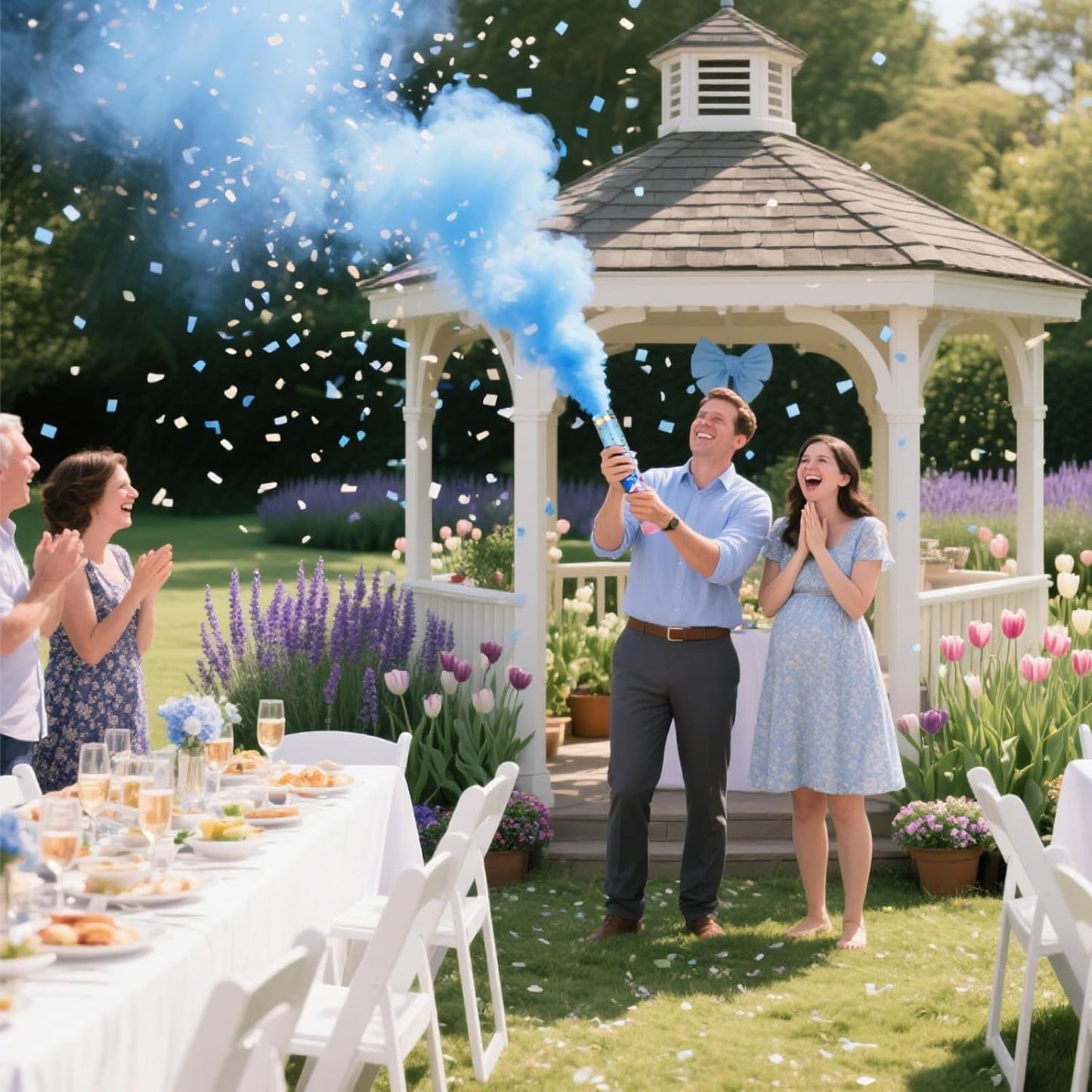 Previvo Gender Reveal Confetti Powder Cannon - 4 Pack Blue Baby Gender Reveal Poppers - 100% Biodegradable Powder Smoke - Ideas Party
