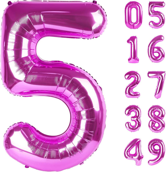 Rosy Purple 40 Inch Large Number 5 Birthday Balloon, Five 5th 15 25 35 50 55 Birthday Celebration Decorations, Rosy Purple Foil 5 Mylar Helium Balloons Girl Boy Anniversary Party Supplies