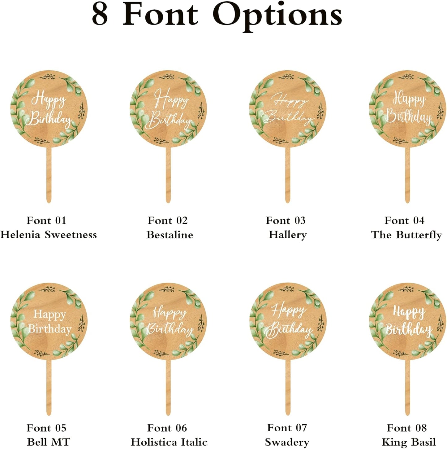 Custom Cupcake Toppers Cake Decorations in Wood for Wedding Engagement Baby Shower Birthday Party etc. (Design B / 12 PCS)