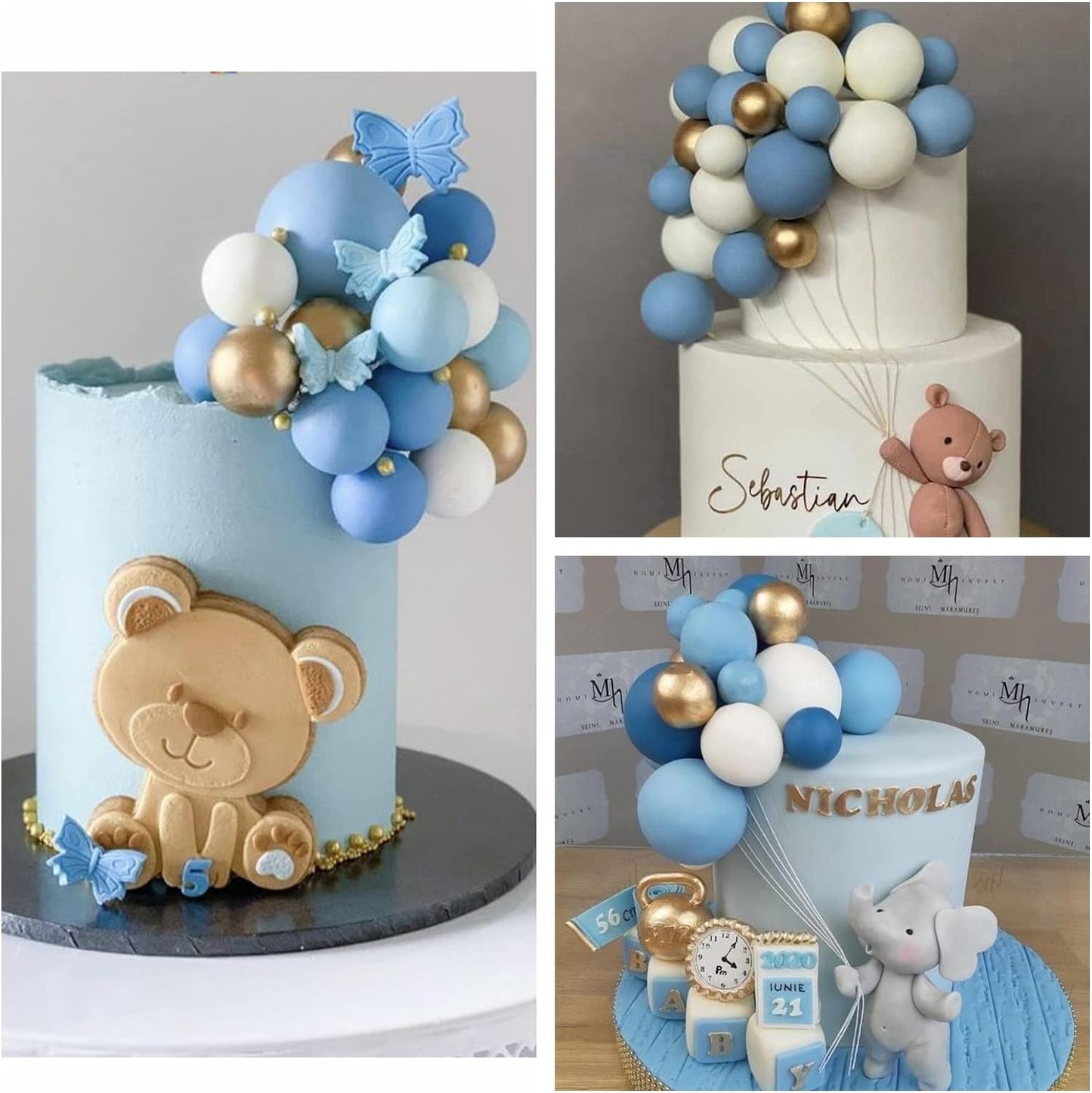 ASTARON Ball Cake Topper, 32 Pcs Foam & Wire Decorations, Mini Balloons Cake Topper Sticks, 4 Colors/Sizes for Wedding Party Birthday Cake Decorating