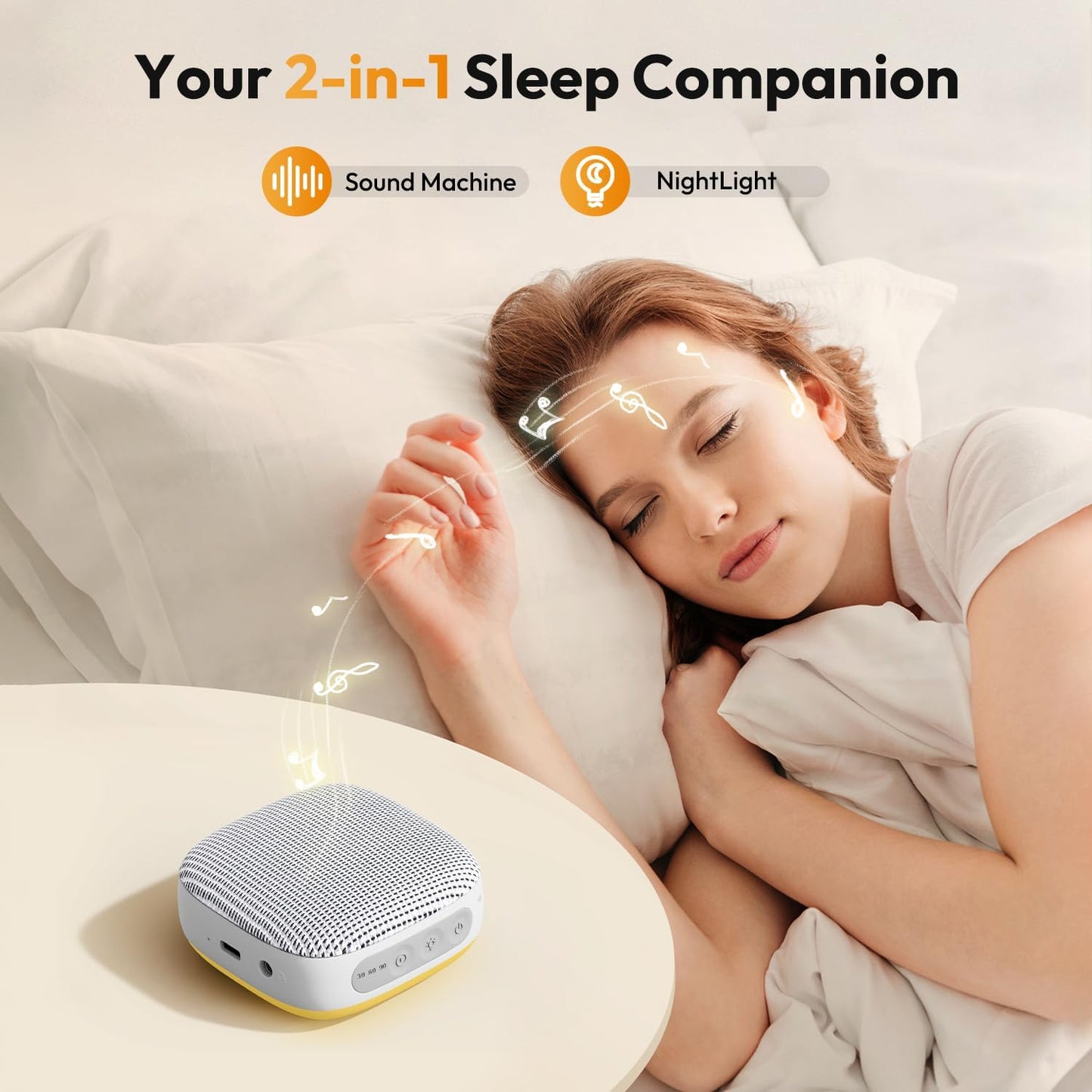 Portable Sound Machine for Travel, White Noise Sound Machine for Sleeping, 52-Hour Lasting Mini Noise Machine with 21 Quality Non-looping Sounds, Headphone Jack, Memory, Timer for Adults,Hotel (White)