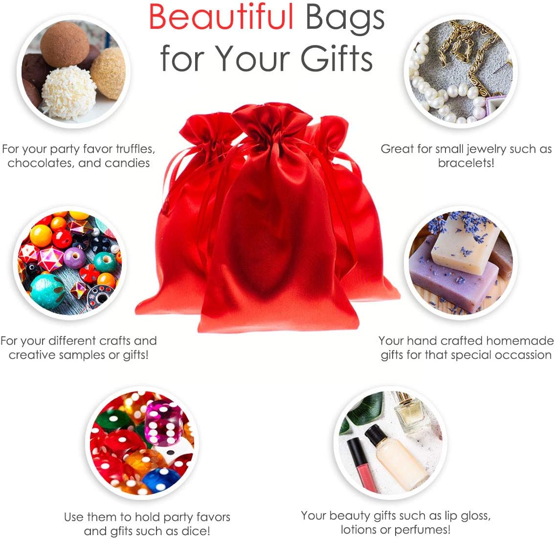4" x 6" Red Satin Gift Bags - Jewelry, Wedding Favor Drawstring Pouches for Baby Shower, Christmas - 50 Pack
